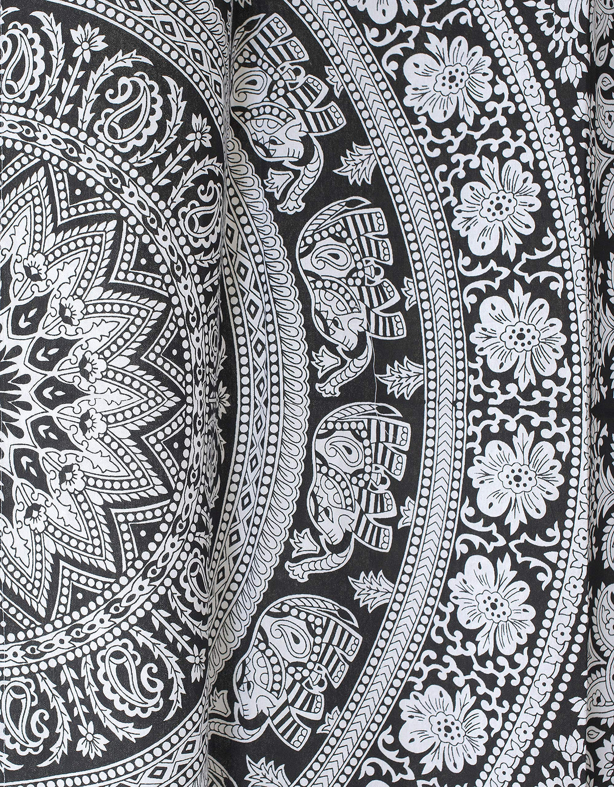 Indian Hippie Bohemian Beautiful Elephant Mandala Curtain Panels Black and White (38"W x 83"L (Pack of 2) / Black and White)