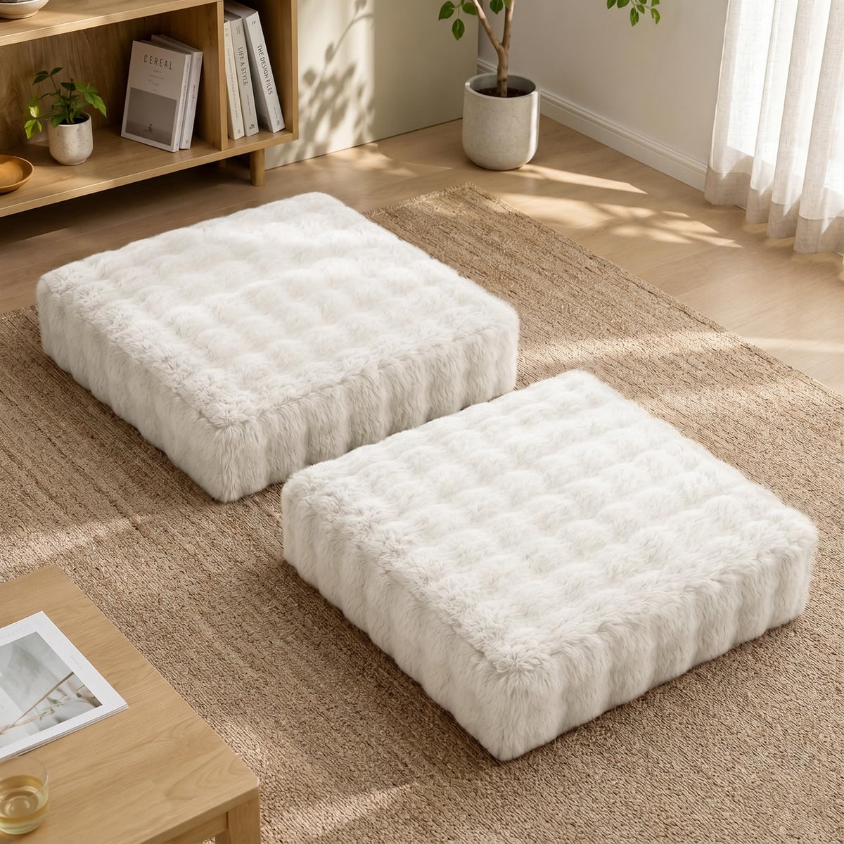 2 Pcs High Density Foam Floor Pillow (Almon White / 2 Counts)