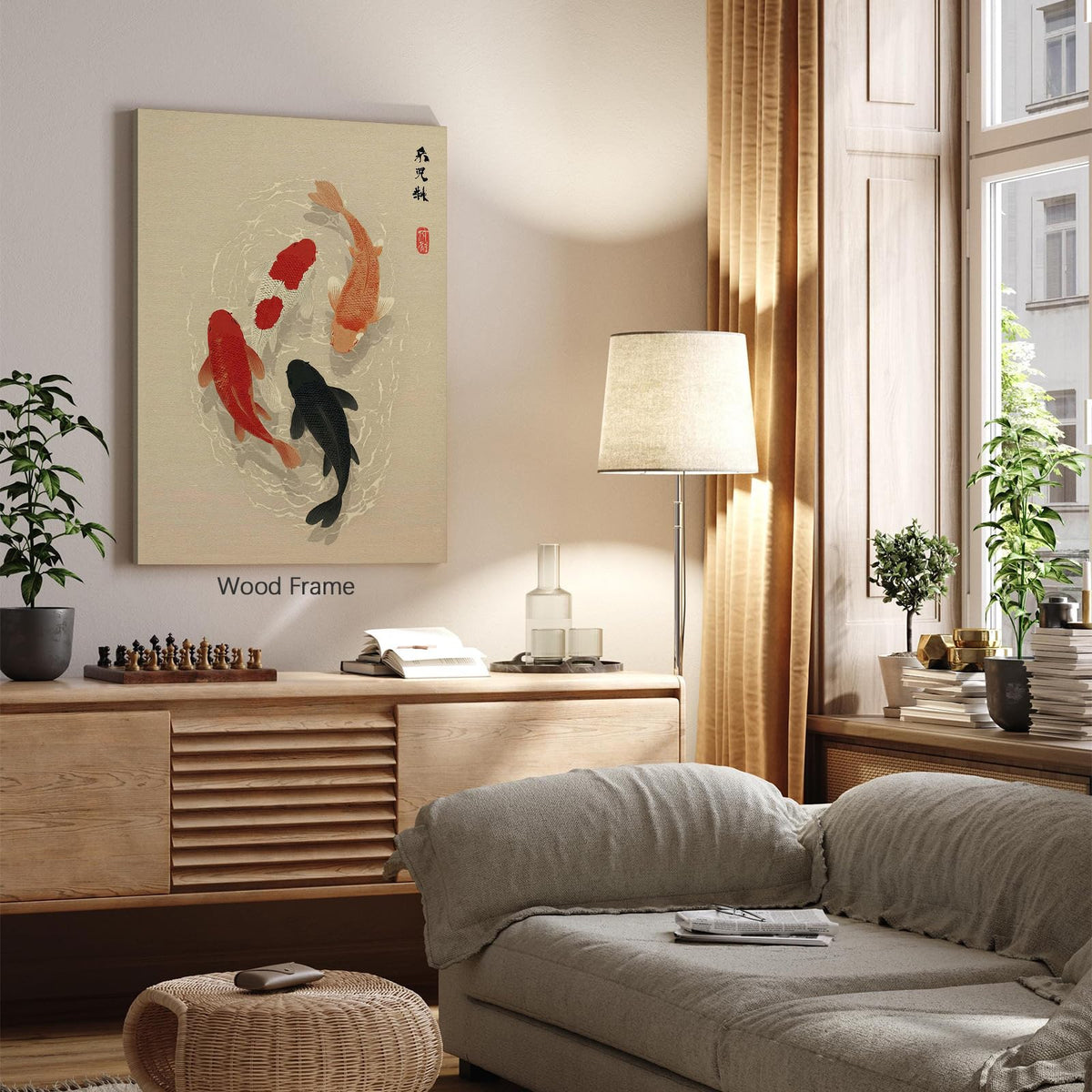 Japanese Koi Fish Framed Poster Minimalist Asian Wall Art 12x18 inch Vintage Zen Water Painting Modern Oriental Fish Artwork Japan Decor Aesthetic Prints for Living Room Bedroom Office Ready to hang (Wrapped Canvas / Japanese Artwork / 18"L x 12"W)