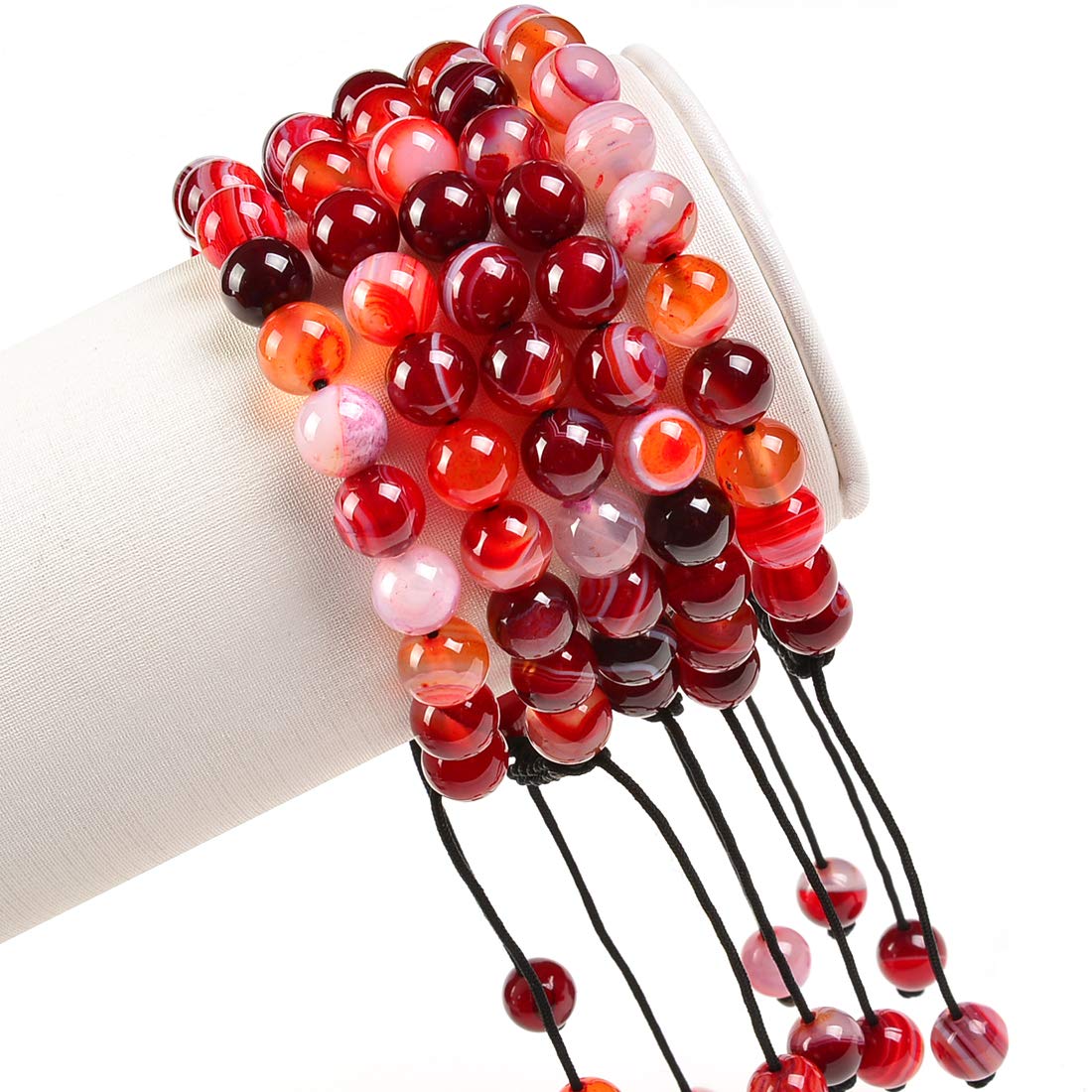 Natural Healing Power Gemstone Crystal Beads Unisex Adjustable Macrame Bracelets 6mm (Agate Red / 6mm)