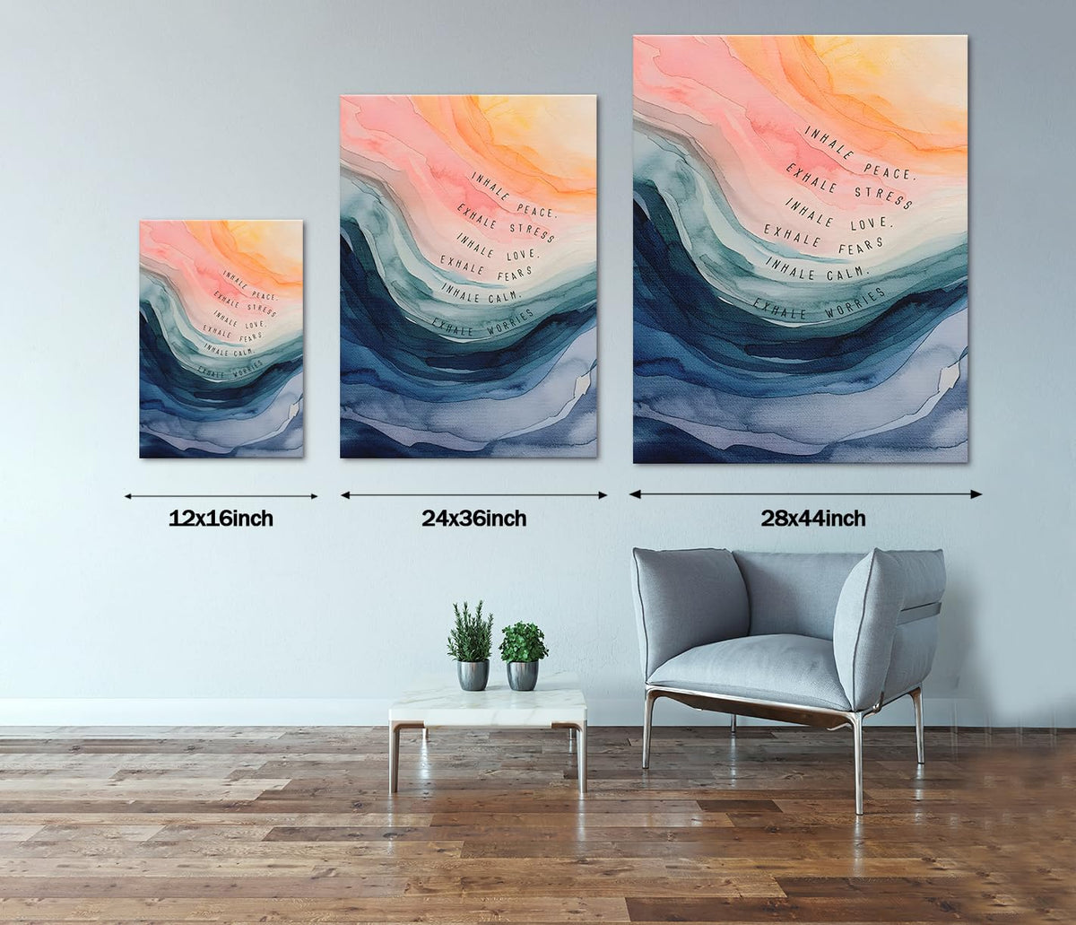 Inspirational Texts Like Inhale Peace Exhale Stress Canvas Print Watercolor Painting Pink Blue Gradient Canvas Wall Art for Yoga Bedroom Office Frame Ready To Hang (Style_15 / 16"L x 12"W)