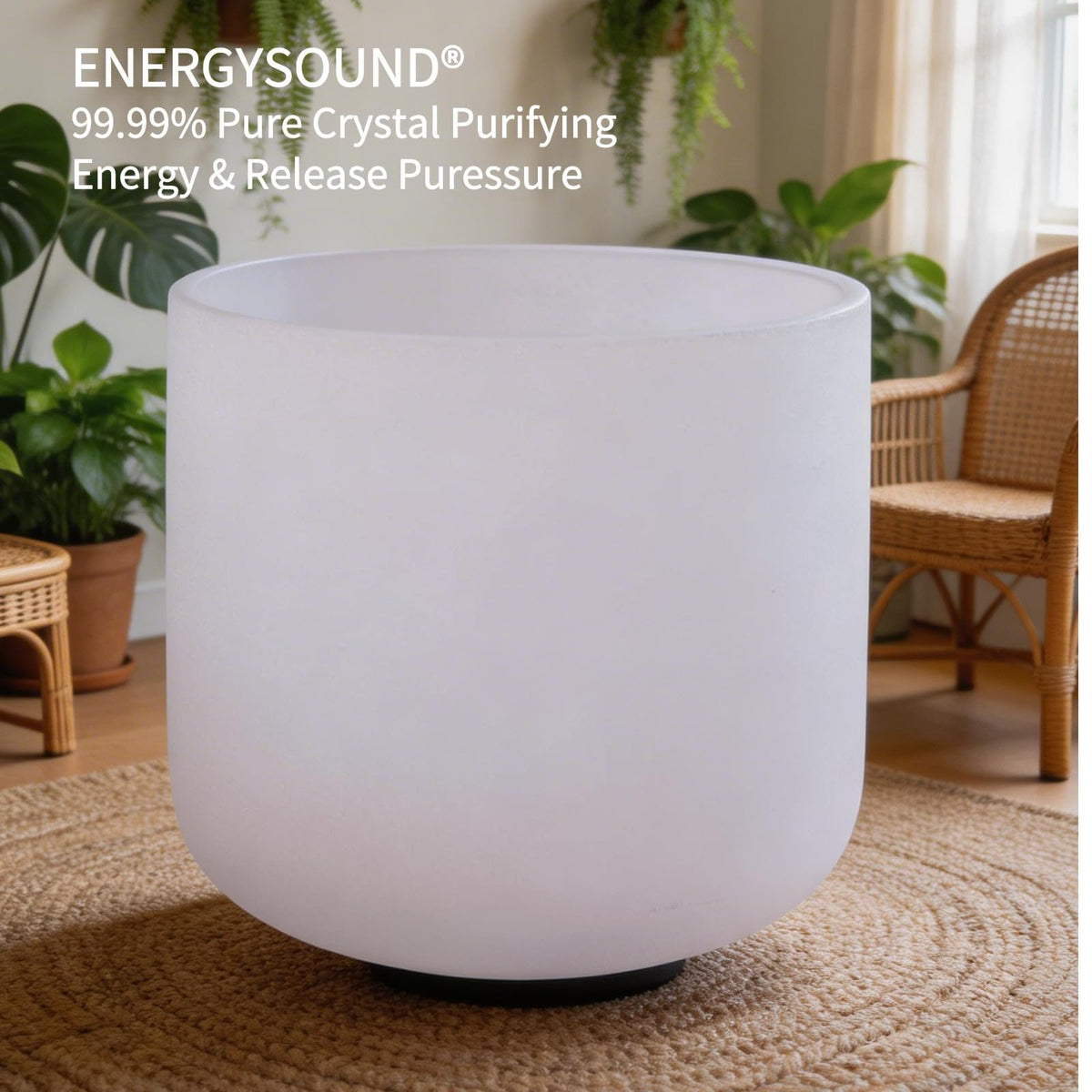 432Hz B Crown Chakra Frosted Quartz Crystal Singing Bowl 7" (7 inch / 432 Hz B note bowl)