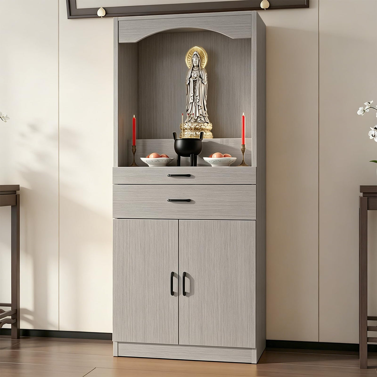 Solid Wood Altar Table (Light Gray Wood Tone / 47.2" x 15.7" x 65.4")