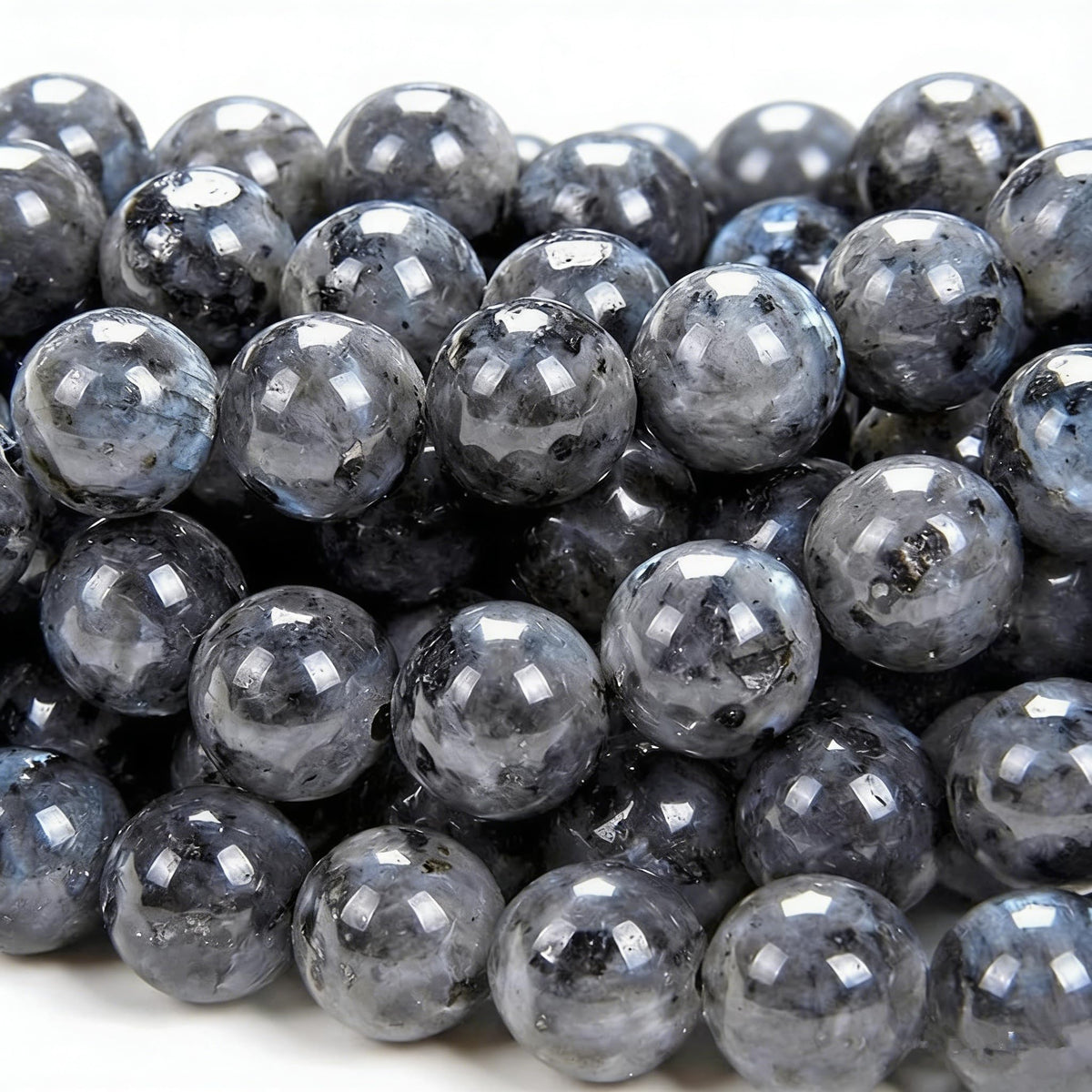 108 Pcs Larvikite Beads for Jewelry Making 8 MM Black Larvikite Gemstones Loose Beads for Bracelet Making (Larvikite Beads / 8MM, 108pcs)