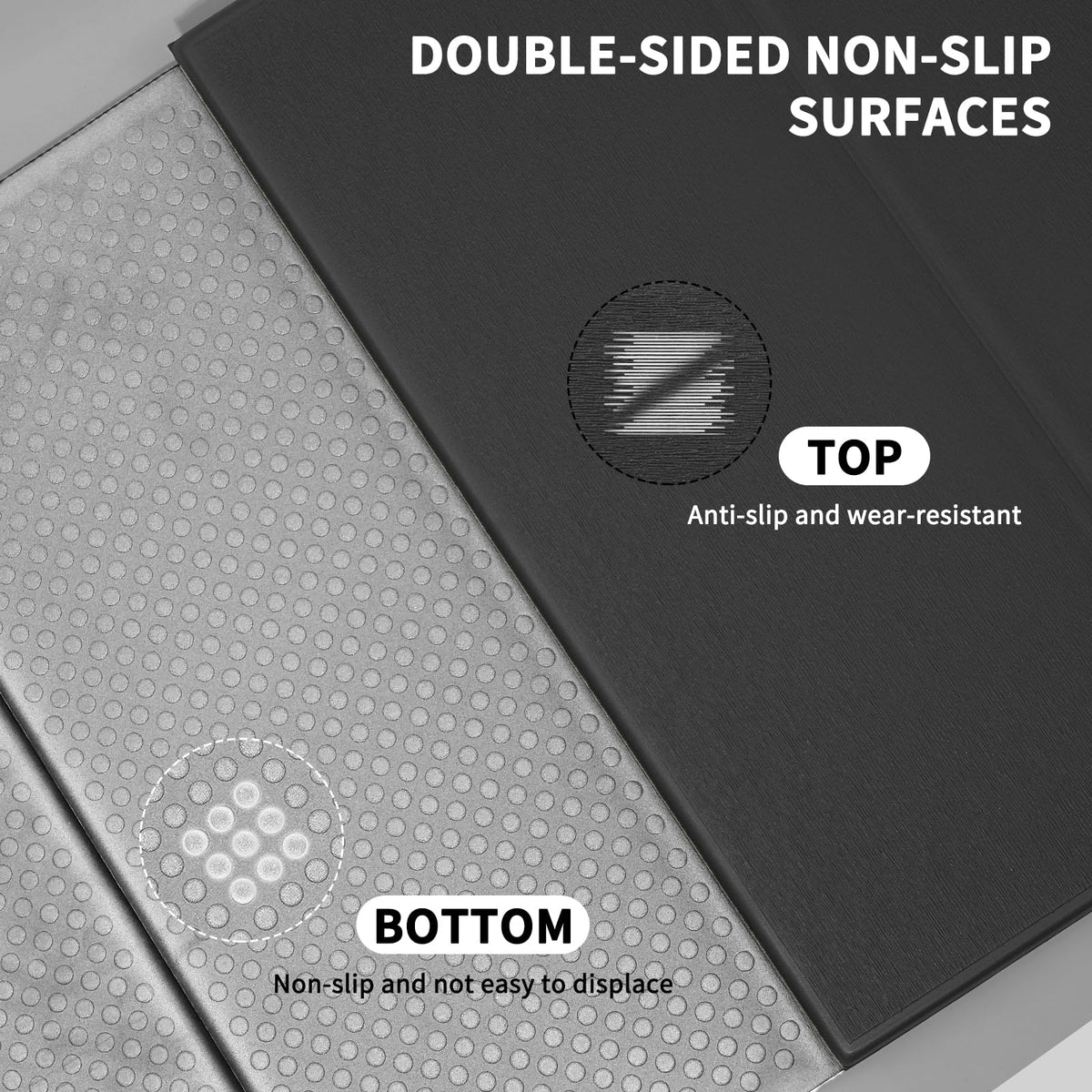 Foldable Yoga Mat Extra Large Wide 74"×31.5" (Black+Gray)
