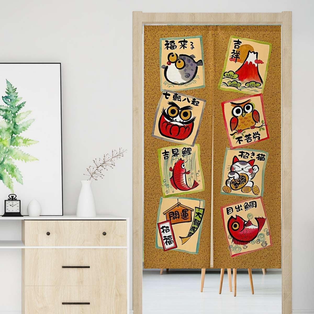 Noren Japanese Doorway Curtain Luck Cat FishTapestry Decorations Room Divider Curtain Privacy Anime Curtains (Good Luck / 33.5"W x 67"L (Pack of 1))