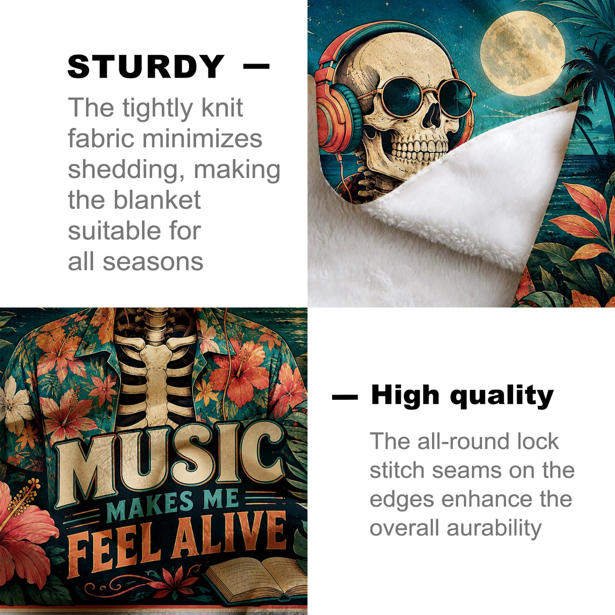 Music Skeleton Flannel Blanket (Music Skeleton / 50x60 inch)