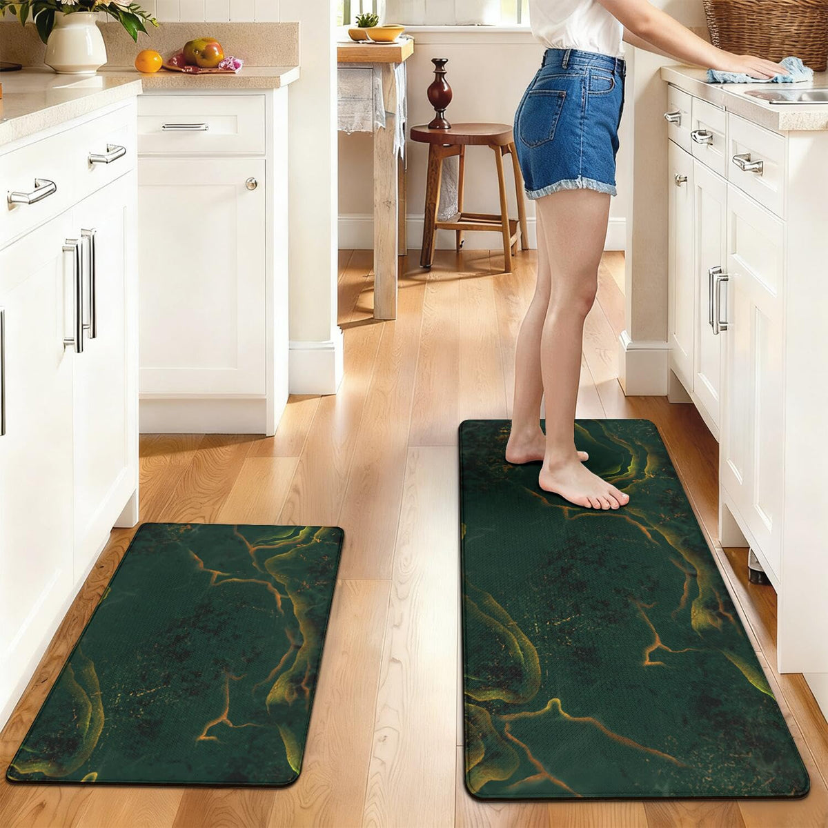 Anti Fatigue Marble Kitchen Rugs Set of 2 (Marble-green)