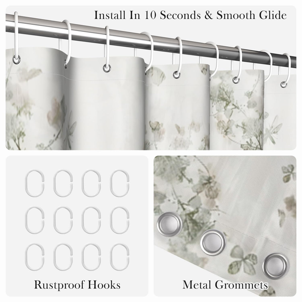 Watercolor Botanical Floral Shower Curtain (Floral-e)