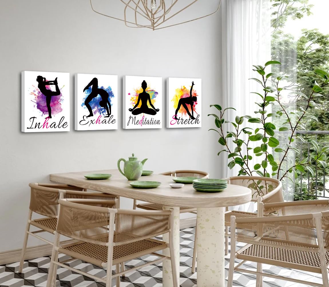 Set of 4 Yoga wall art print posters (Framed -8X10in Watercolor Yoga Poster)