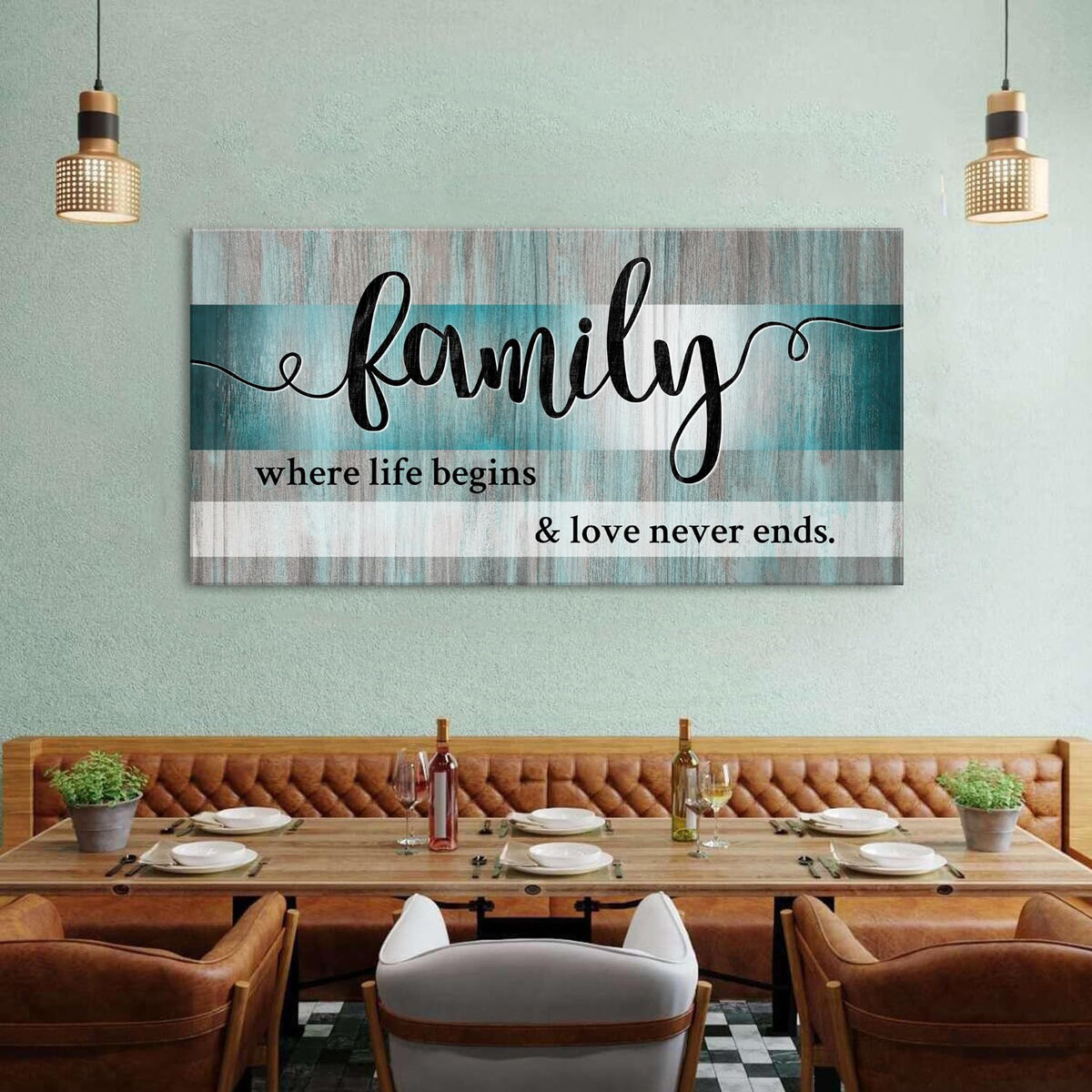 Teal Family Wall Art Family Signs for Home Decor Wall Inspirational Quotes Picture Farmhouse Kitchen Dining Room Decor Turquoise Family Canvas Painting Bedroom Living Room Decoration 30x60 (60"L x 30"W / Family)