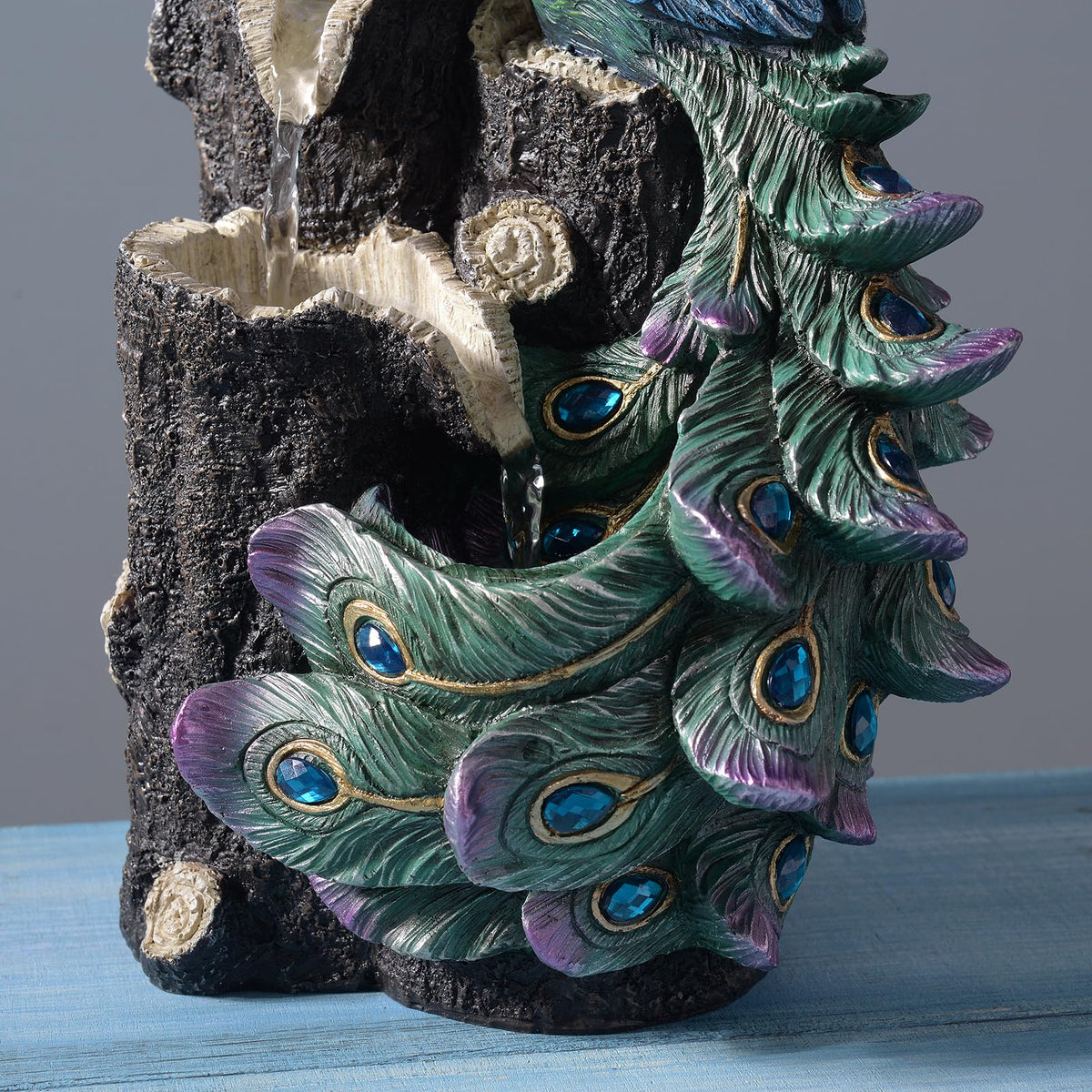 Tabletop Peacock Waterfall Fountain (Royal Blue)