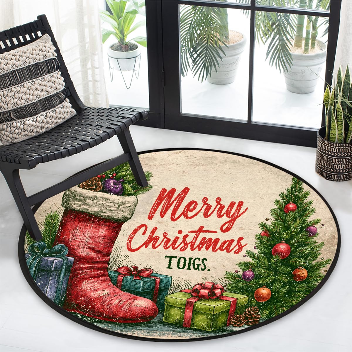 3 Ft Christmas Round Rug Circle Area Rugs Circular Door Mat for Indoor (B:d-28 / 3' (Round))