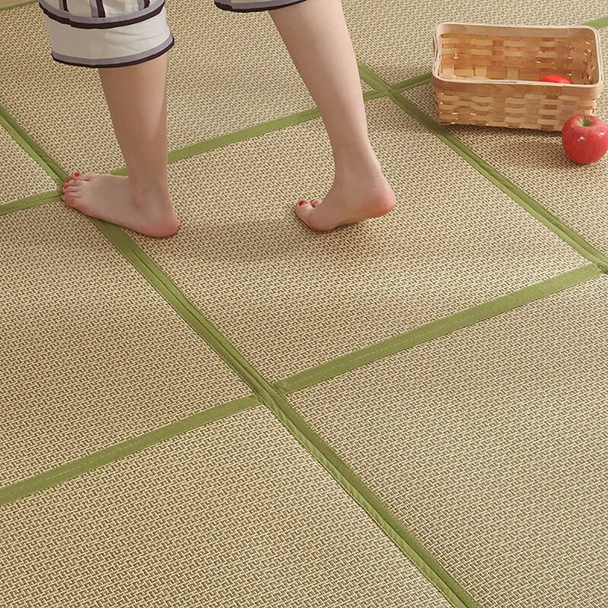 71'' x 71'' Tatami Mat Rattan Japanese Floor Mats (Green)