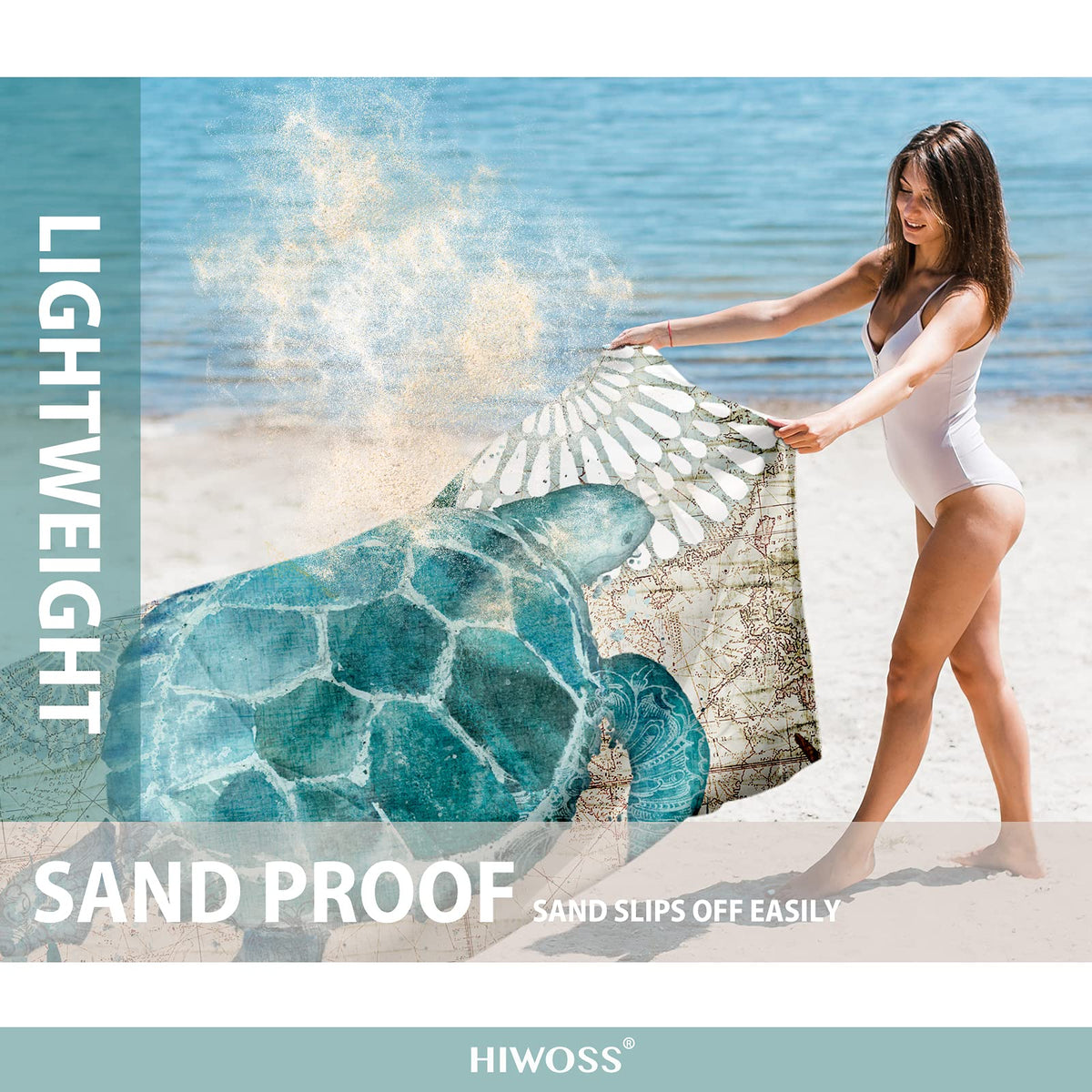 Beach Blanket Waterproof Sandproof Large with Sand Pockets Carry Bag (Seaturtle)