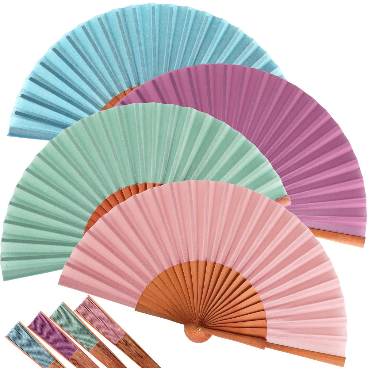 4 Pcs Silk Handheld Folding Fan Women Wood Spanish Fan (Morandi Color)