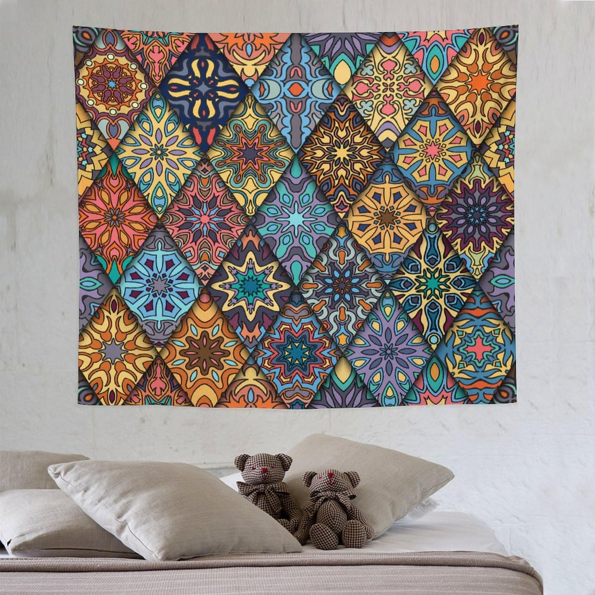 Vintage Bohemian Tapestry Wall Hanging Colorful Mandala Indian Pattern Tapestries Home Decor for Living Room Bedroom Apartment Farmhouse Dorm 50"x60" (50"L x 60"W / Mandala-26)