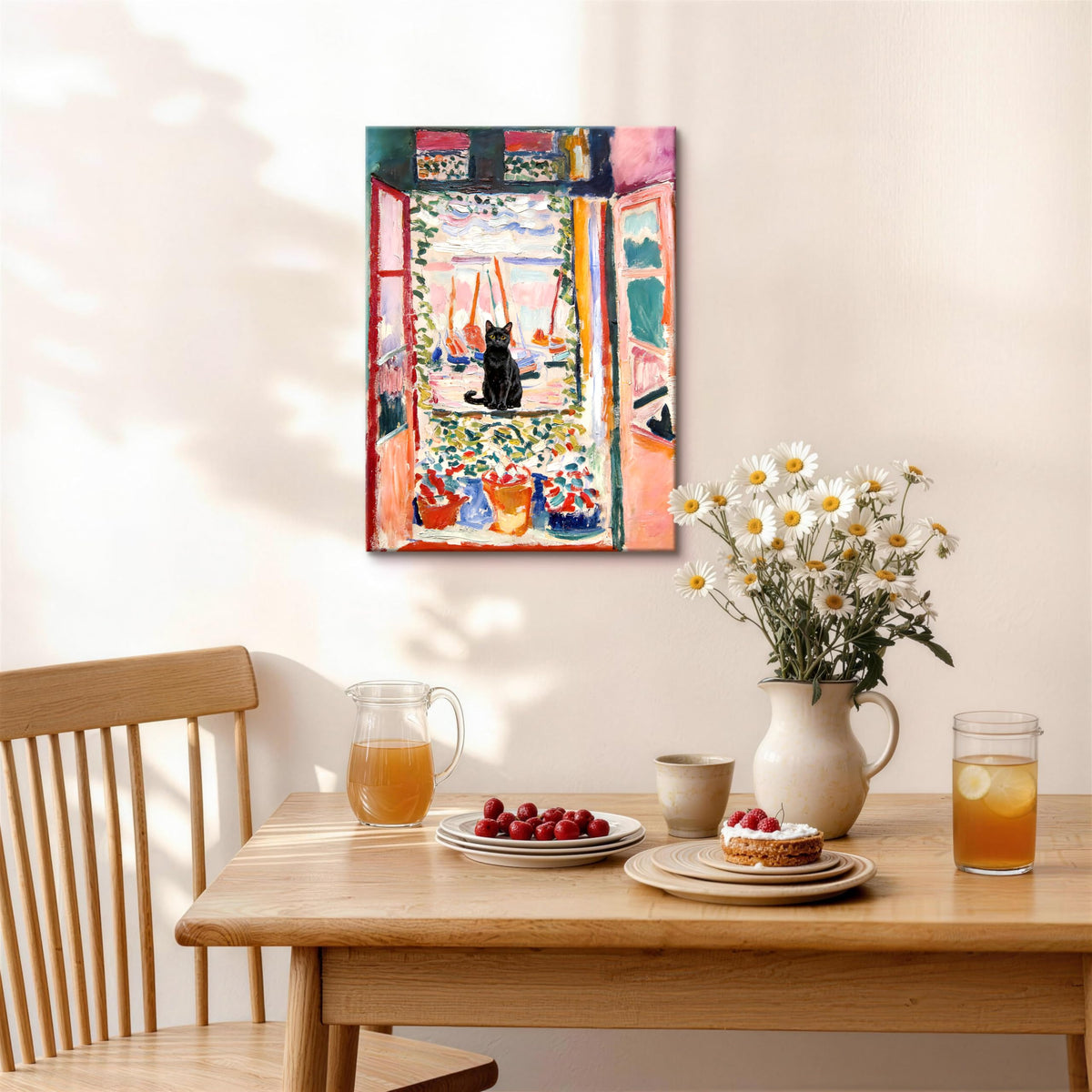 Open Window Black Cat Wall Art Print Henri Matisse Wall Painting 12"x16" (Henri Matisse Open Window / 16"L x 12"W)