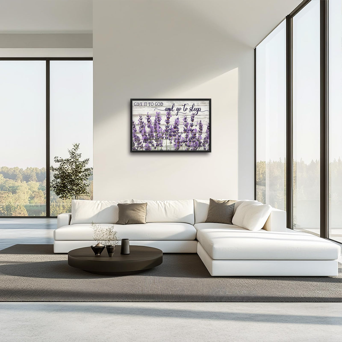 Large Framed Lavender Wall Art Rustic Floral Wall Decor 36"x24" (lavender / 36"L x 24"W)