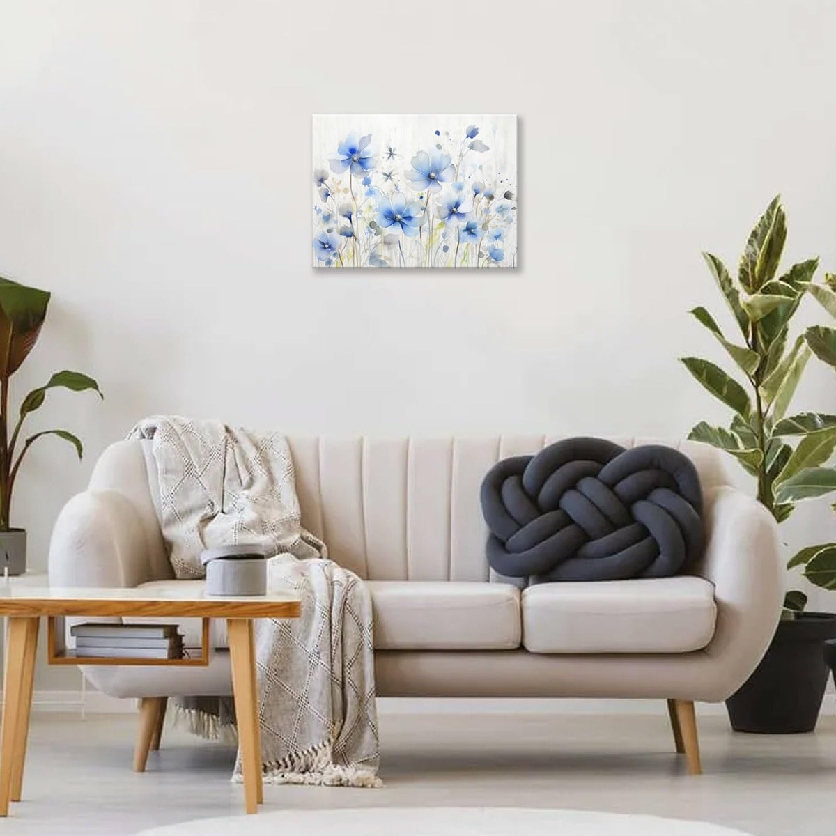 Blue Flower Picture Modern Gallery Wall Decor Abstract Flowers for Teen Girl Bedroom Modern Bathroom Bedroom Living Room Framed Ready To Hang 12x16 inches (16"L x 12"W / Blue Flowers)