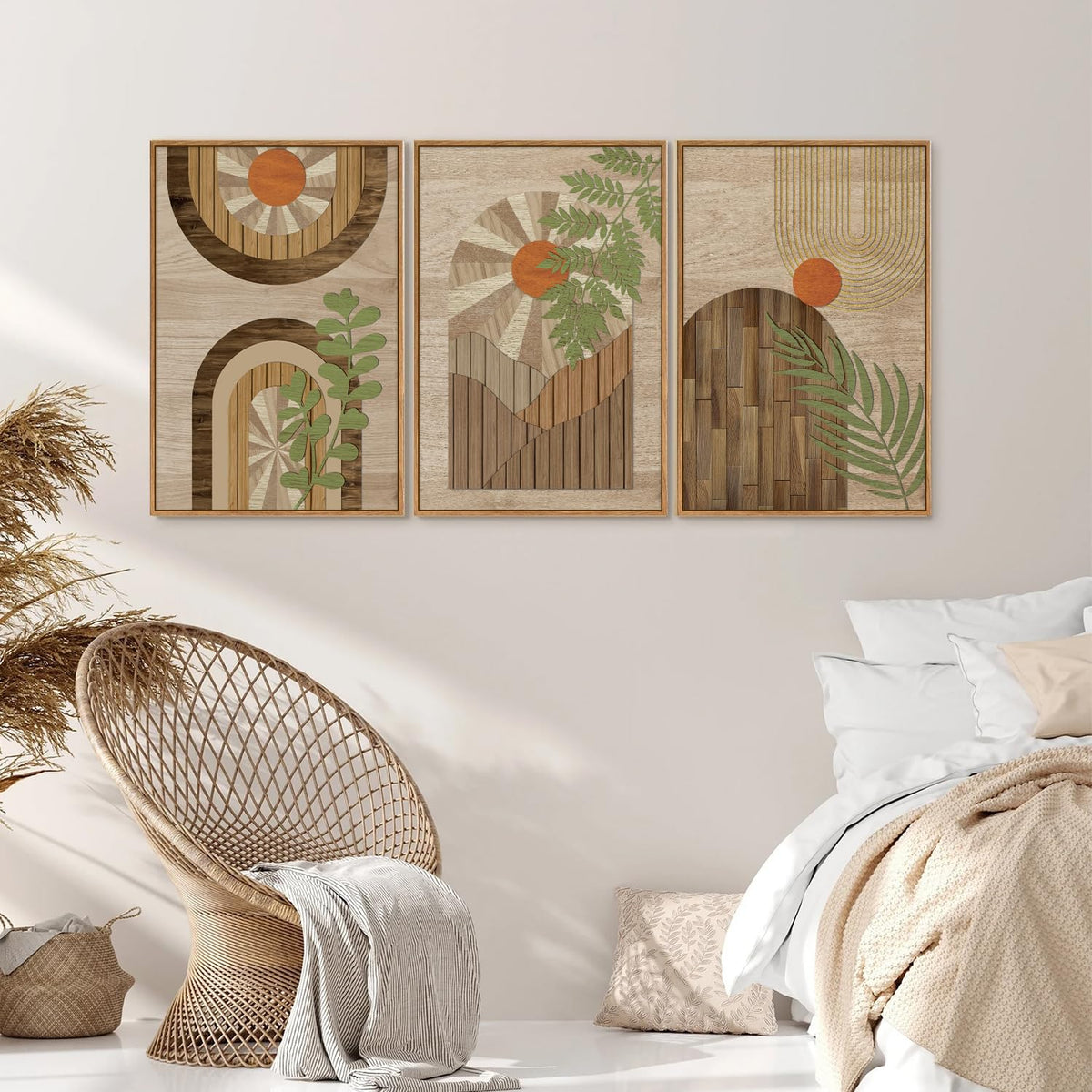 Mid Century Modern Framed Canvas Wall Art Set (Boho Geometric Arch / 16"x24")