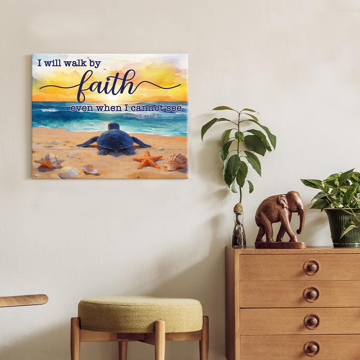 Sea Turtle Christian Canvas Wall Art Beach Ocean Sea Turtle Print Picture (Christian Sea Turtle)