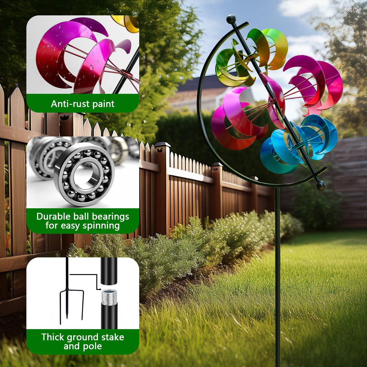 Large Metal Wind Spinner for Garden and Yard (Moons - Pumpkin)