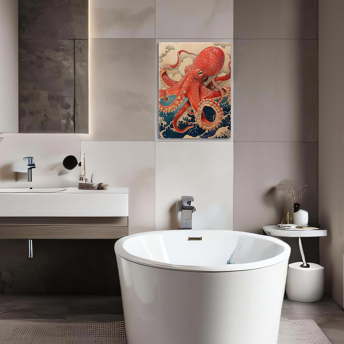 Octopus Canvas Wall Art Retro Ocean Waves Modern ArtWork 16'' x 20" (Octopus / 20"L x 16"W)