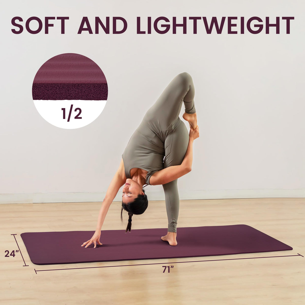 1/2-Inch Thick High Density Foam Exercise Yoga Mat with Carrying Strap, Deep Wine (Deep Wine)