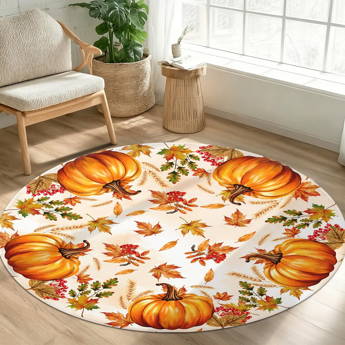 Fall Round Area Rug 5ft (Autumn-pumpkin Five / 5' (Round))