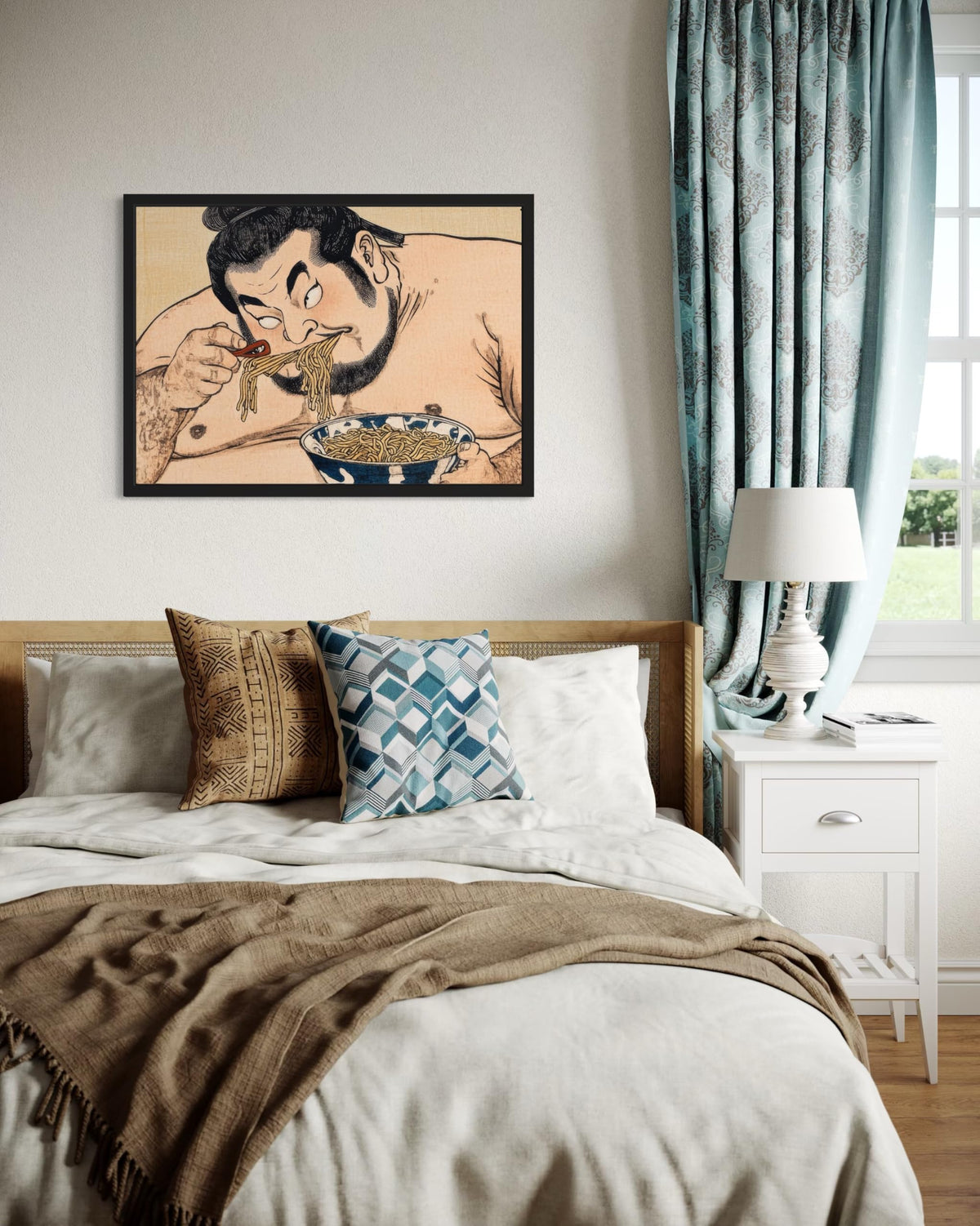 Sumo Wrestler Eating Unframed Wall Art Print Poster (Sumo Wrestler Eating / 24"L x 18"W)