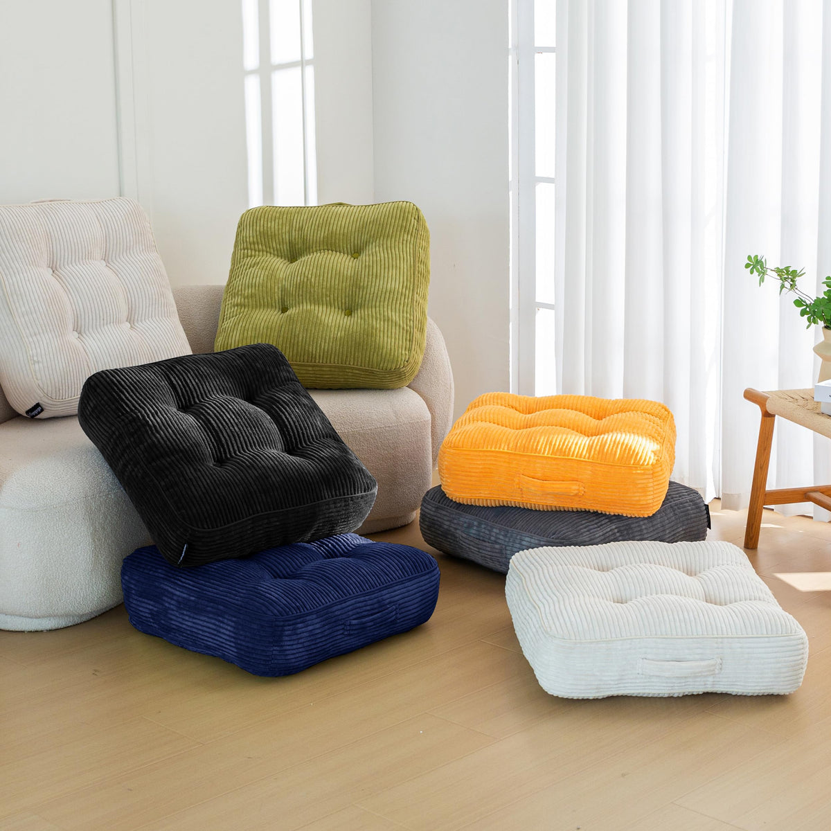 6" Extra Thick Floor Pillow Cushion for Adults (Square Navy / 6" Thick(Pack of 2))