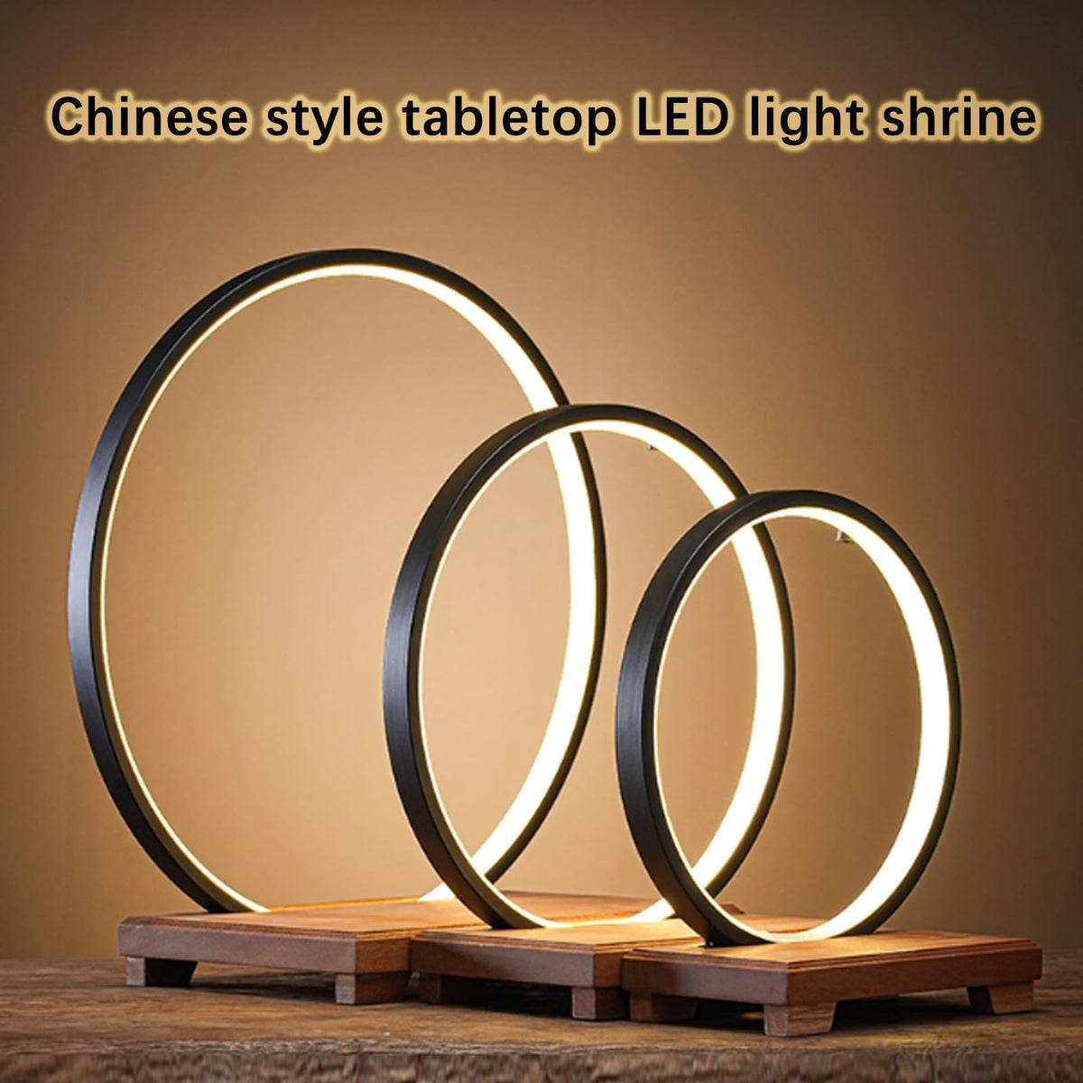 Tabletop Wooden Buddhist Altar Cabinet with LED Lamp Ring (C / 25cm/9.8in)