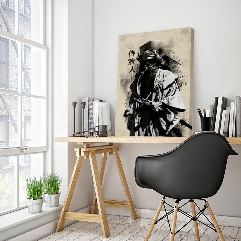Samurai Ronin Canvas Wall Art Canvas Painting for Home Office Modern Japanese Culture Artwork Poster Framed Wall Decor For Bedroom Living Room 12X18inchs (18"L x 12"W / Frame-9)