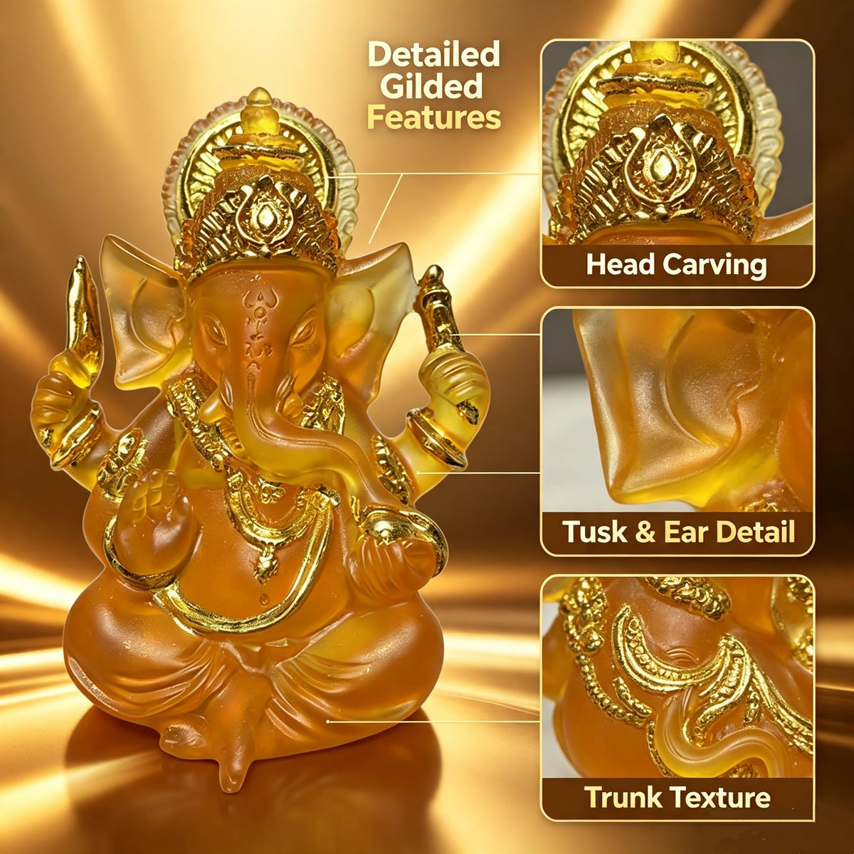 Indian God Lord Ganesha Statue (Orange / 3.55")