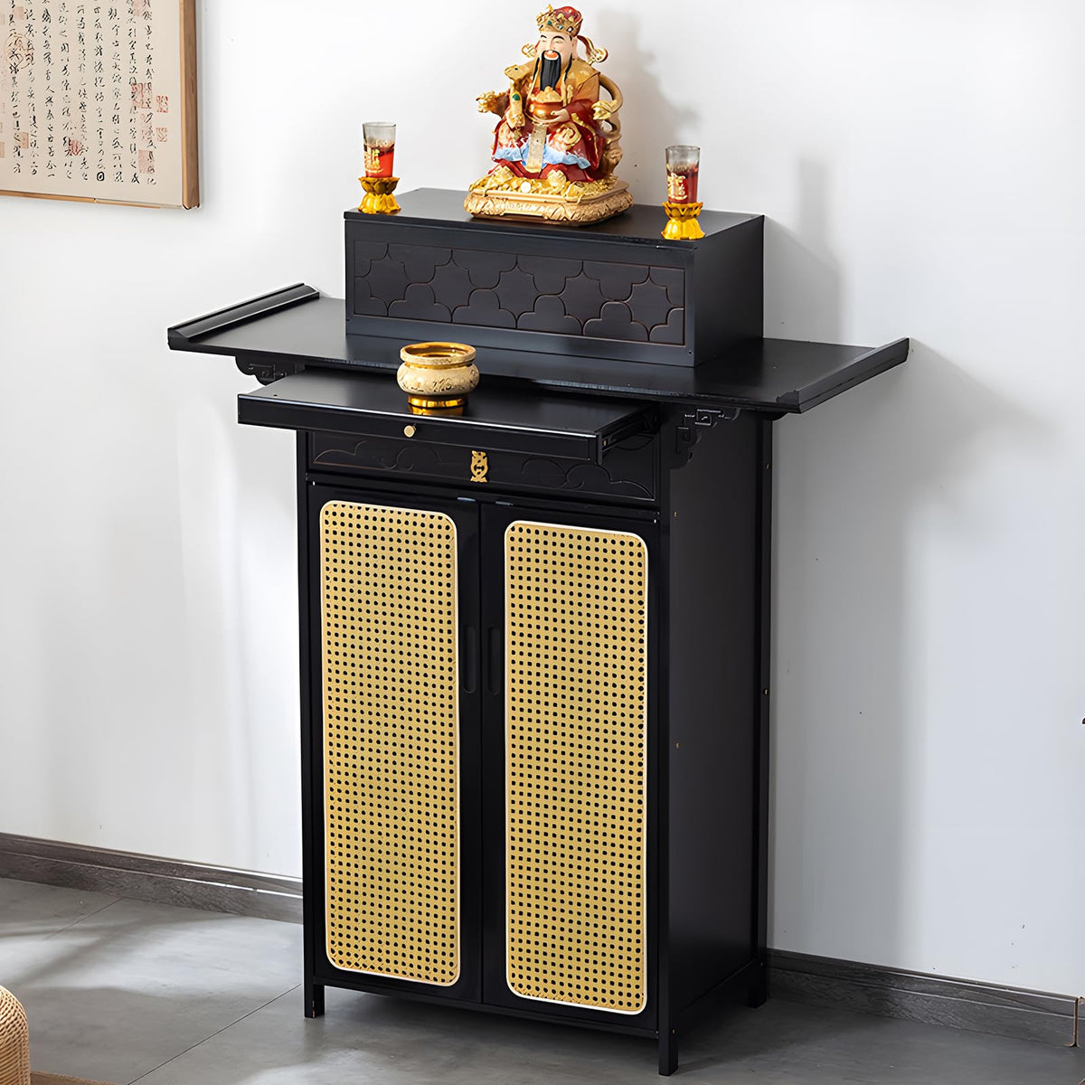 Bamboo Altar Table (31.5 / with Elevated Platform / Black)