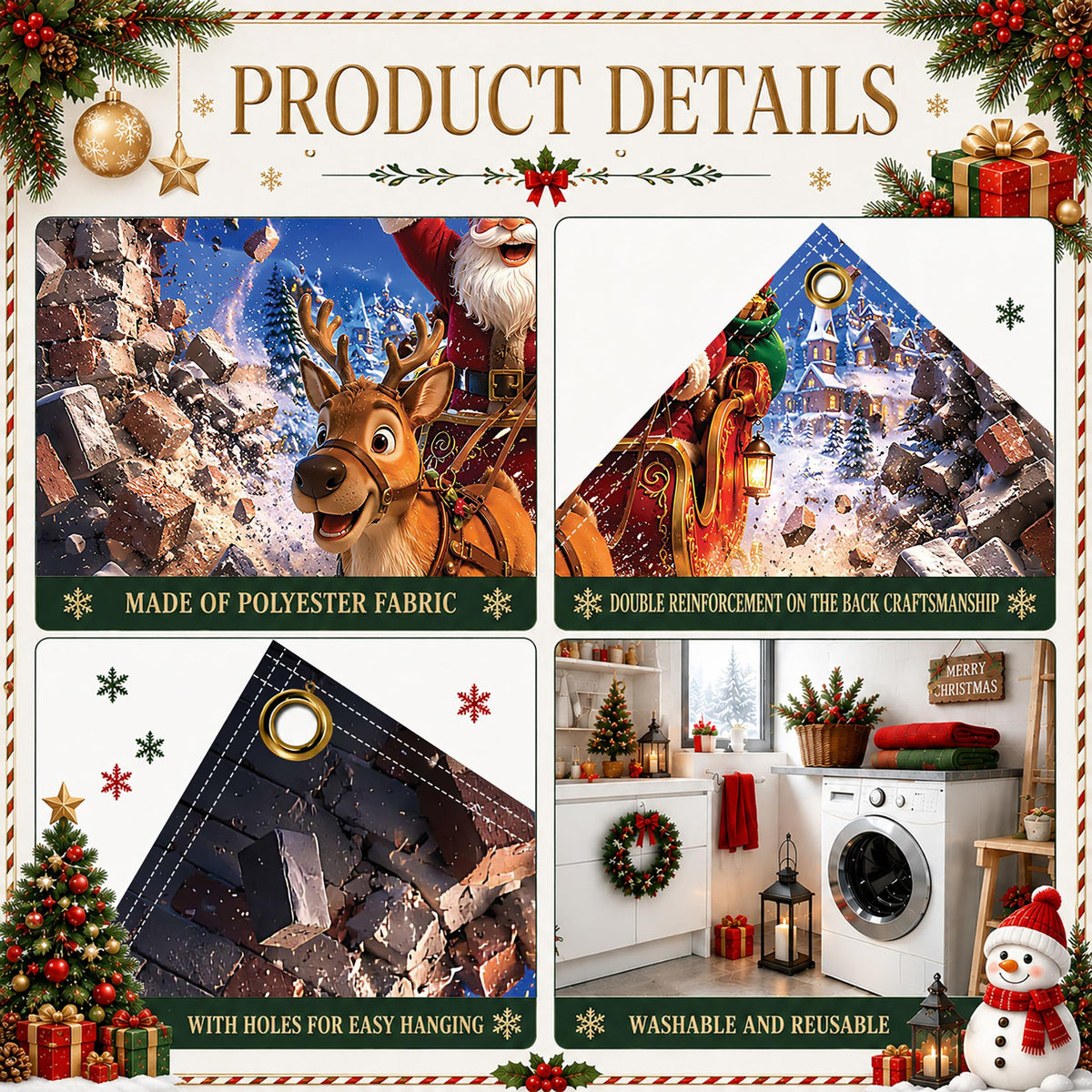 Christmas Garage Door Cover Banner Santa Reindeer Sleigh Backdrop (Santa Claus-1)