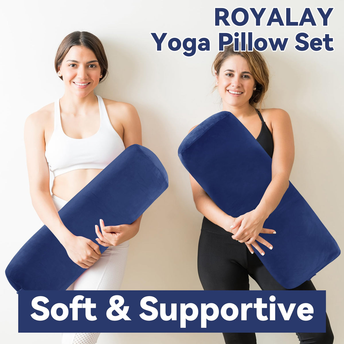 2 Pcs Yoga Bolster Pillow for Restorative Yoga (Dark Blue)
