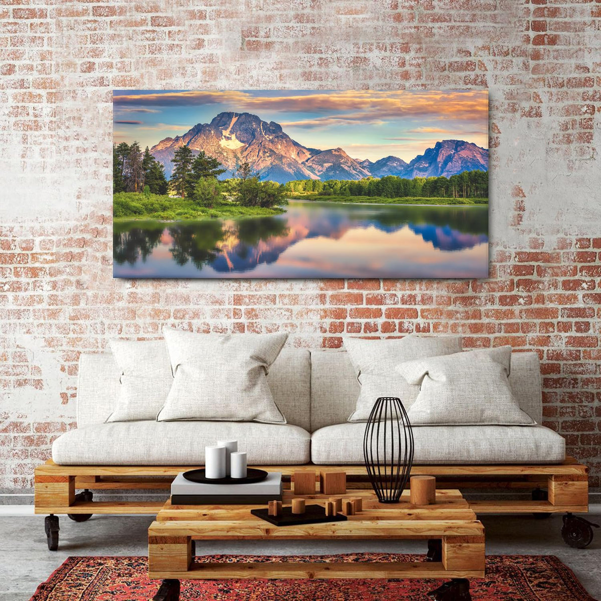 Grand Teton National Park Wall Art Mountain Lake Scenic Panoramic Canvas Wall Decor for Living Room Sunrise Nature Prints Bedroom Vintage Forest Landscape Posters Artwork Office Home Decoration 30x60" (57.8"L x 30"W / Wyoming Mountain)