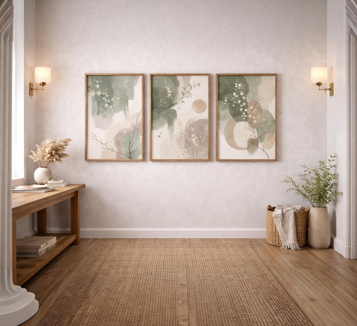 3 Piece Watercolor Botanical Canvas Wall Art Sage Green Beige Prints Painting Picture Wall Decor Modern Zen Floral Poster Print Artwork for Dining Bedroom Living Room Office Home Decoration (poster / 16"L x 12"W)