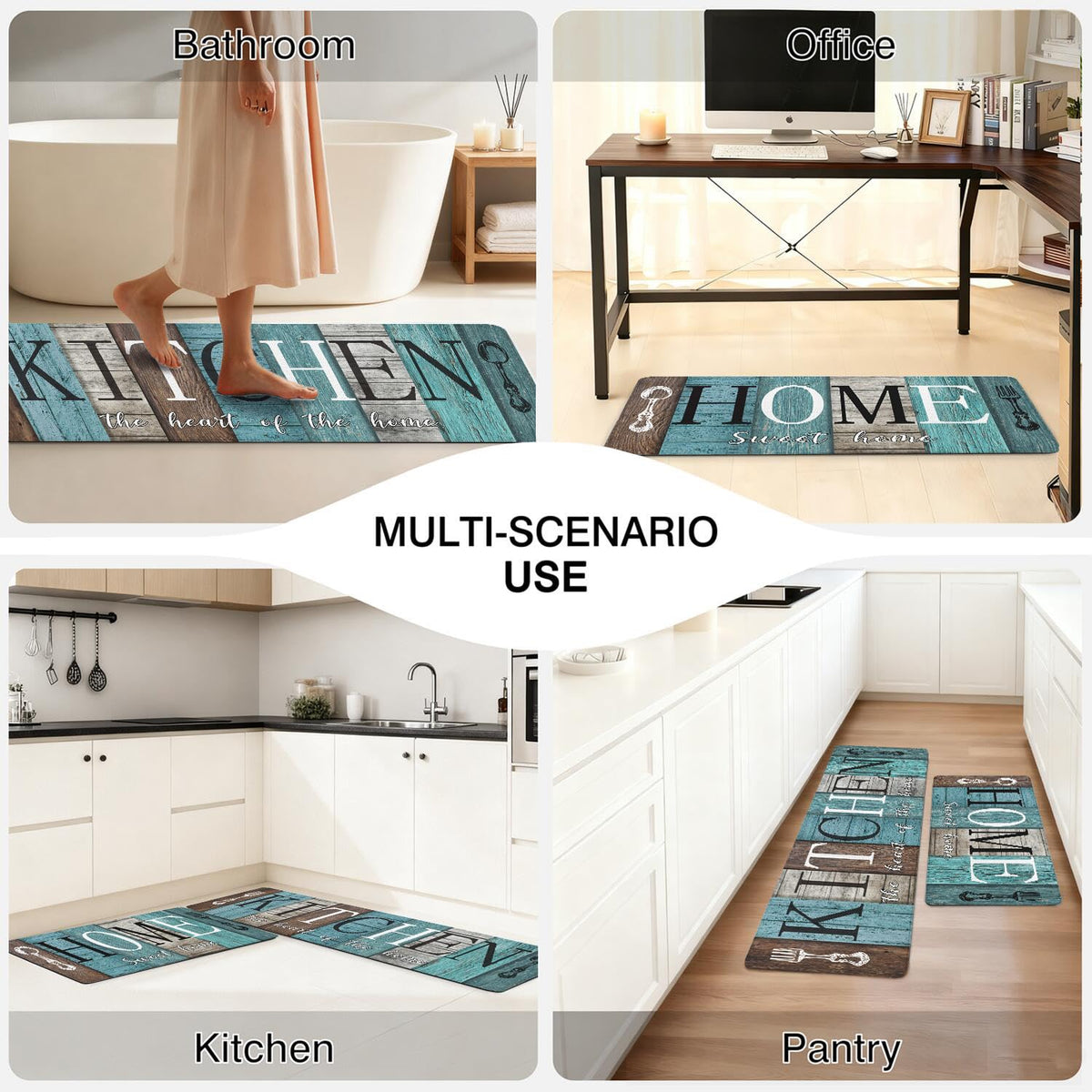 Anti Fatigue Farmhouse Kitchen Rugs Set of 2 (Sweet Home-blue)