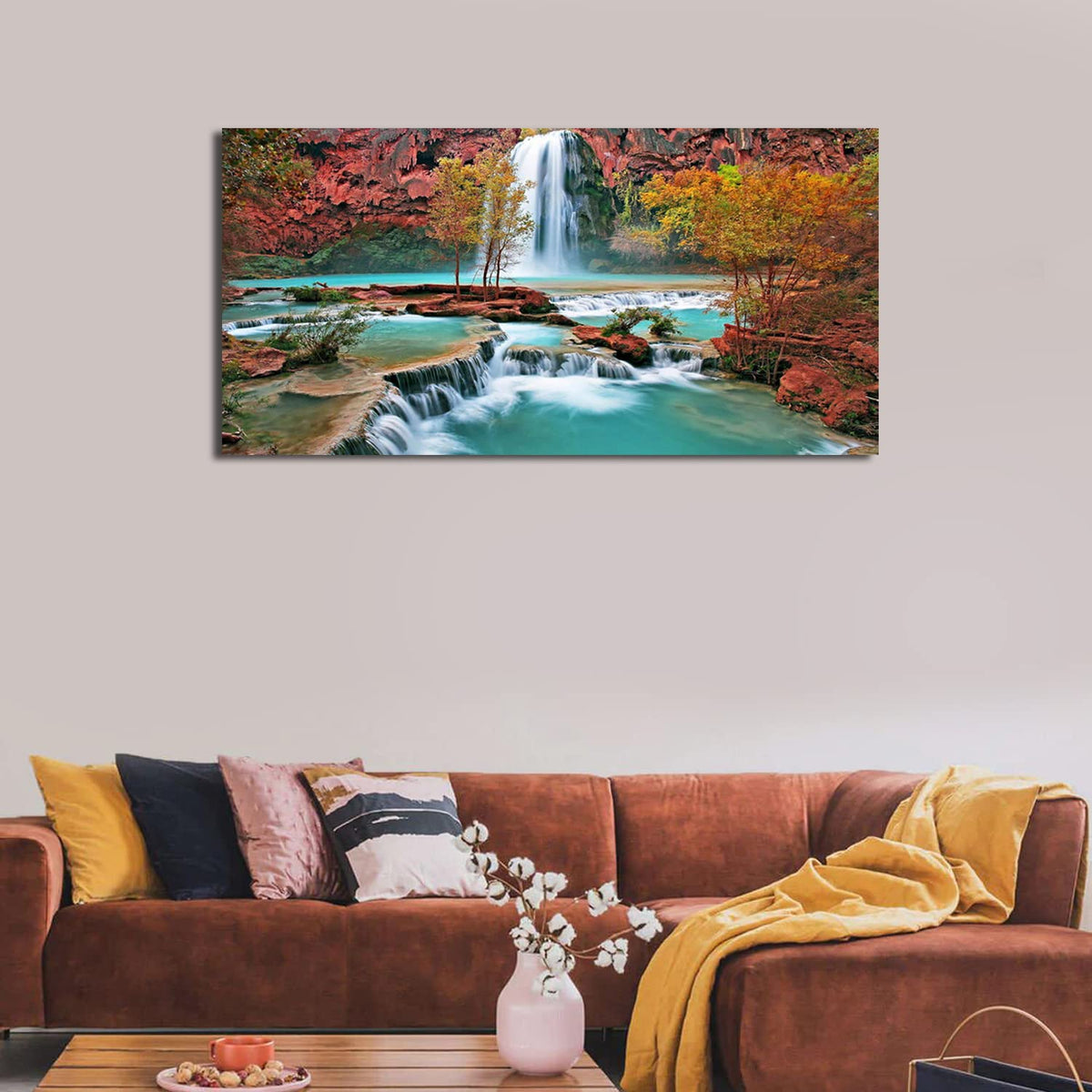 Tropical Forest Wall Art for Living Room Nature Waterfall Landscape Pictures Wall Decor Tree Falls Scenery Painting Modern Fall Scenic Canvas Prints Artwork for Bedroom Bathroom Home Decoration 20x40" (40"L x 20"W / Tropical Waterfall)