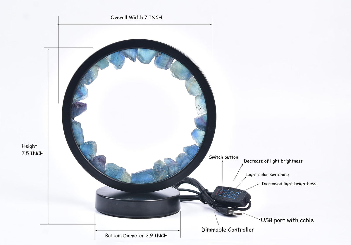 Natural Blue Fluorite Crystal Night Light Round Lamp Decor (Blue Fuorite Round)