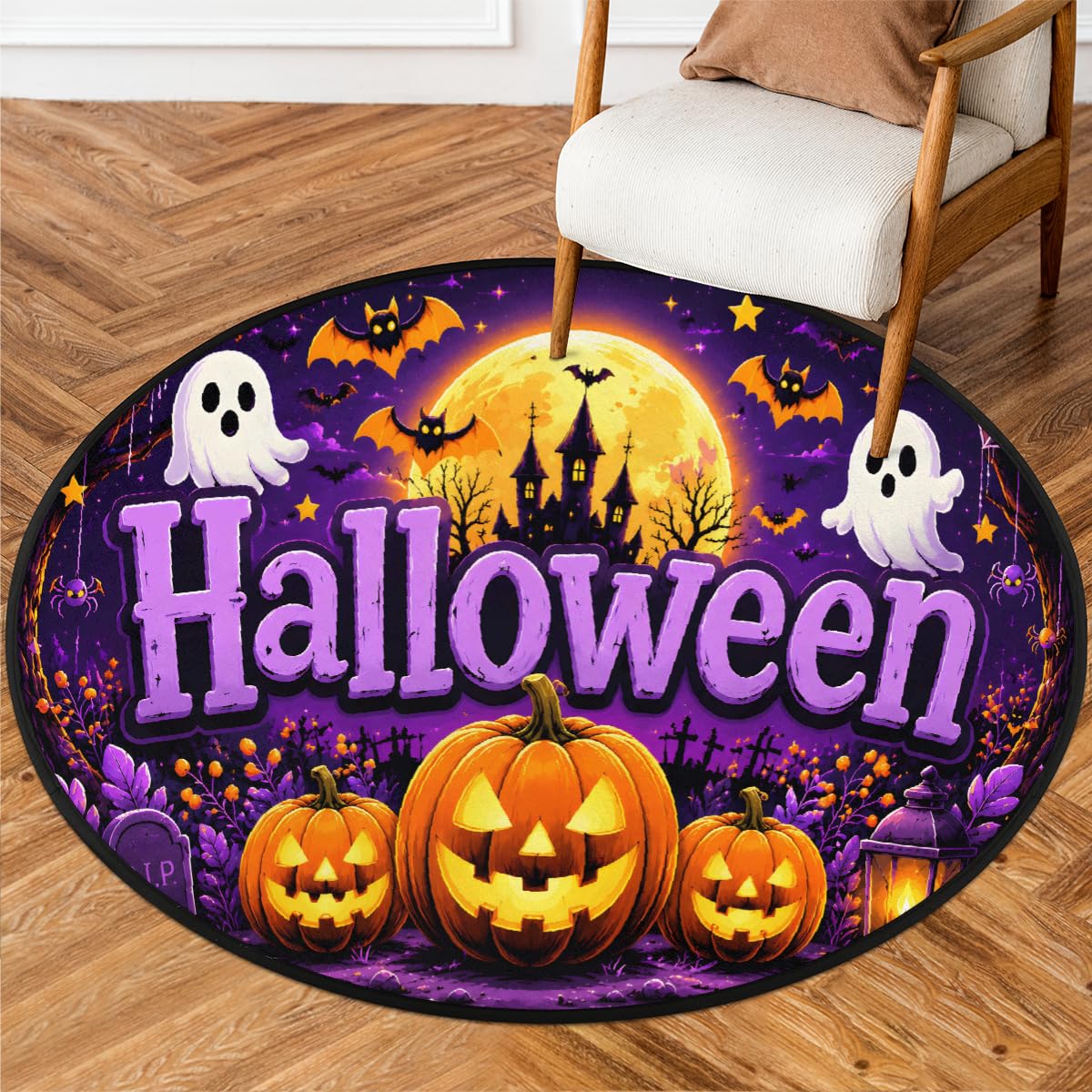 3 Ft Halloween Round Rug Circle Area Rugs Circular Door Mat for Indoor (B:c-22 / 3' (Round))