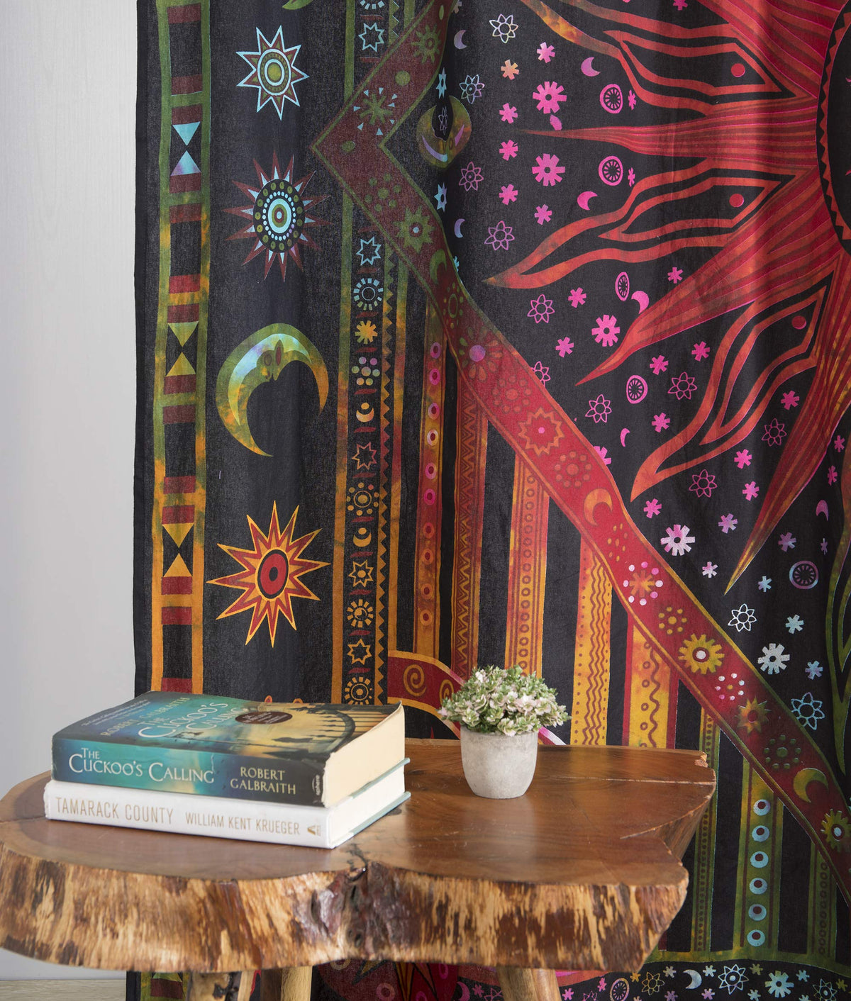 Indian Burning Sun Hippie Mandala Window Curtains (38"W x 83"L (Pack of 2) / Golden Tie Dye)