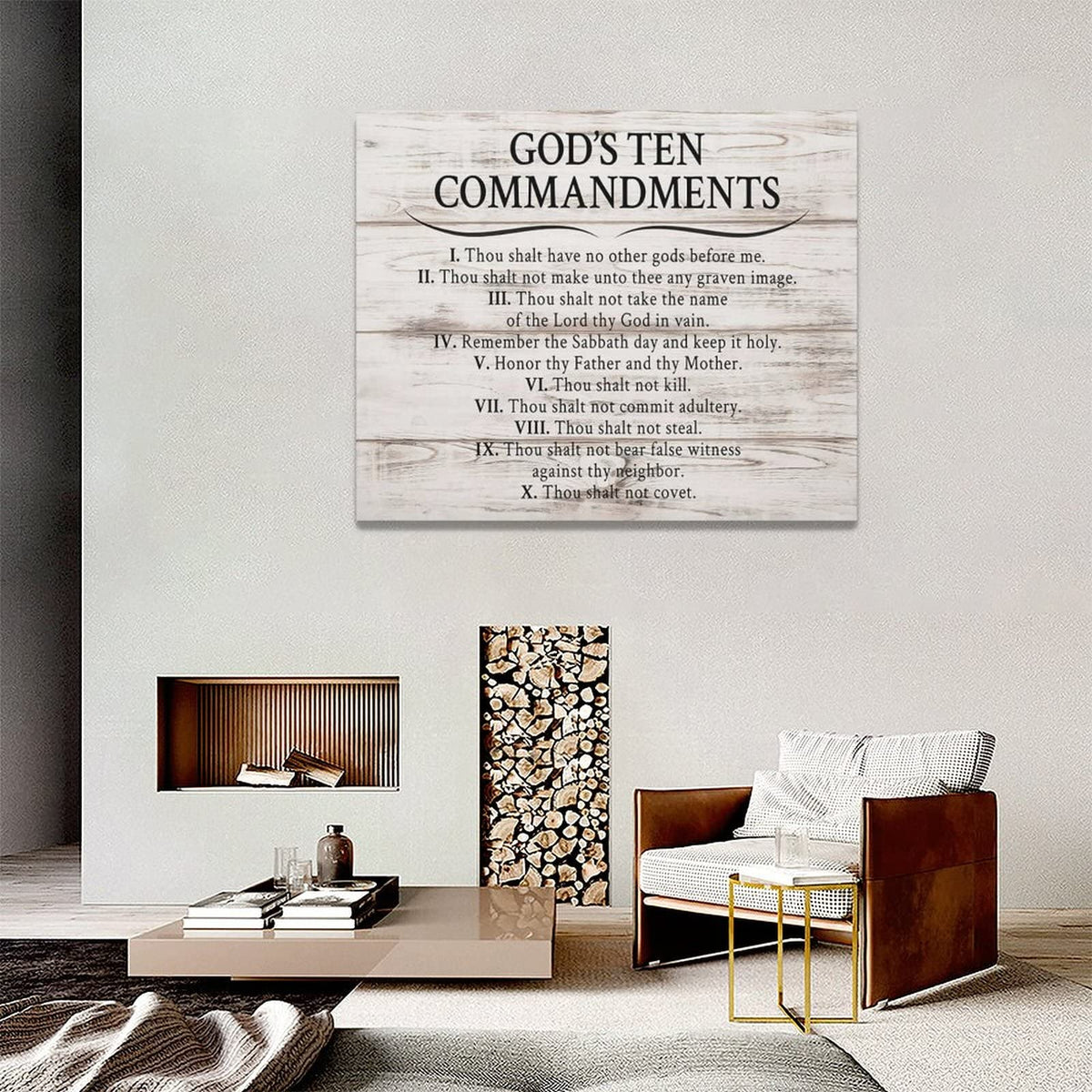 Ten Commandments Wall Decor 10 Commandments Wall Art Christian Scriptures Canvas Prints Bible Verse Pictures Painting Modern Artwork Home Decoration for Living Room Bedroom Bathroom 20"x16" (Wooden / 20"L x 16"W)