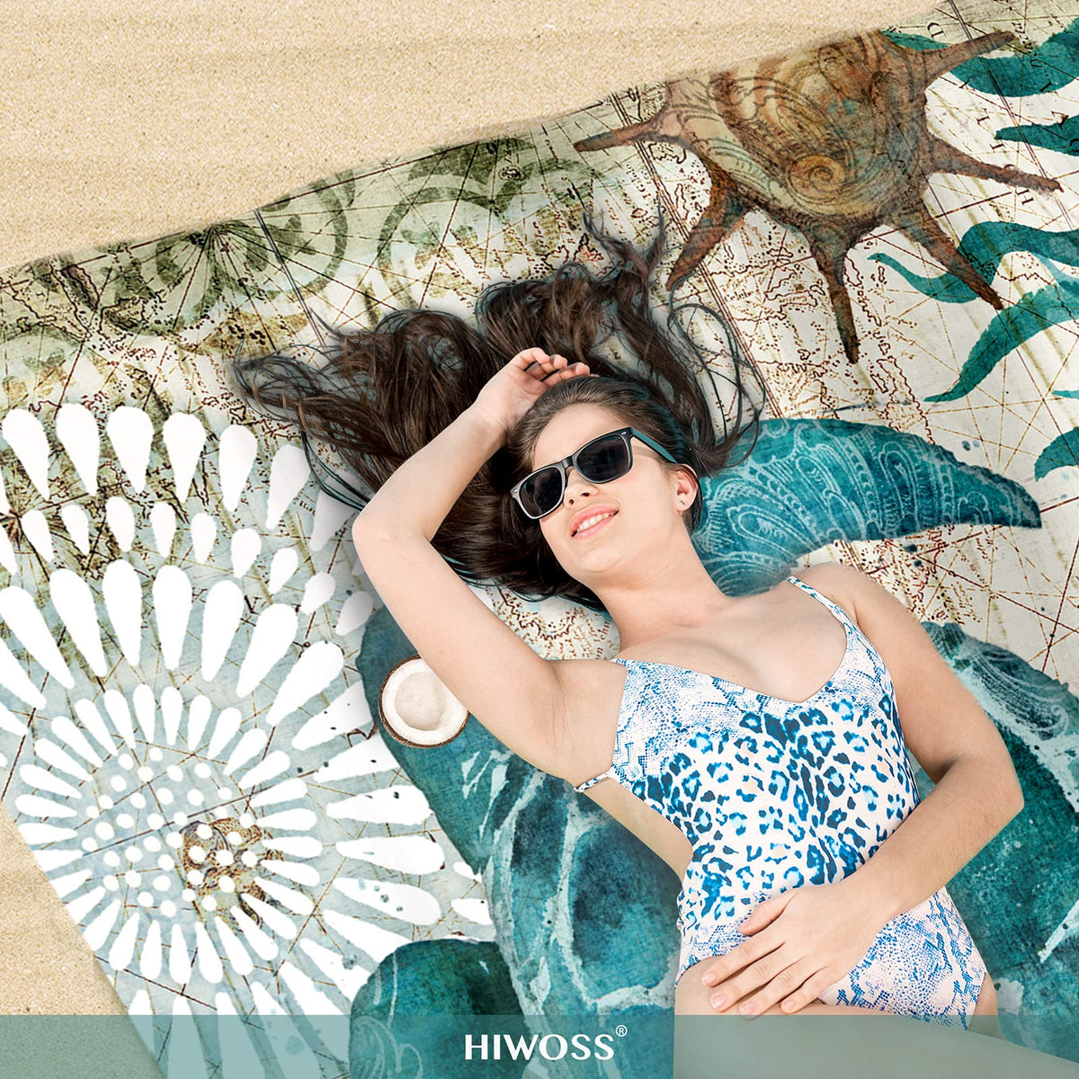 Beach Blanket Waterproof Sandproof Large with Sand Pockets Carry Bag (Seaturtle)