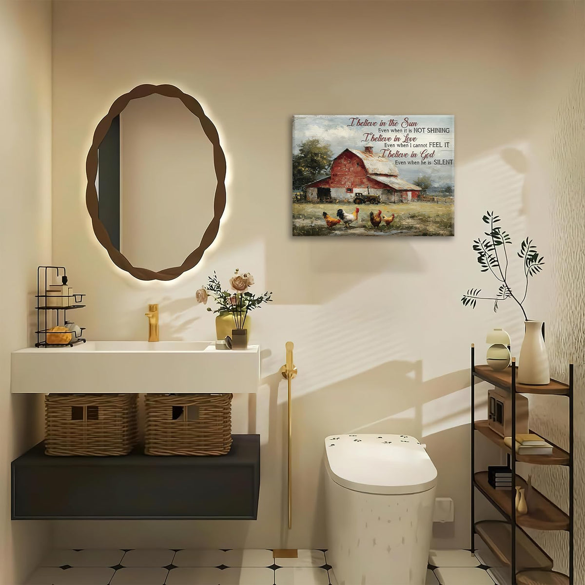 Farm Canvas Wall Art Rustic Farmhouse Print Painting Framed ArtWork 12"x16" (Farm / 16"L x 12"W)