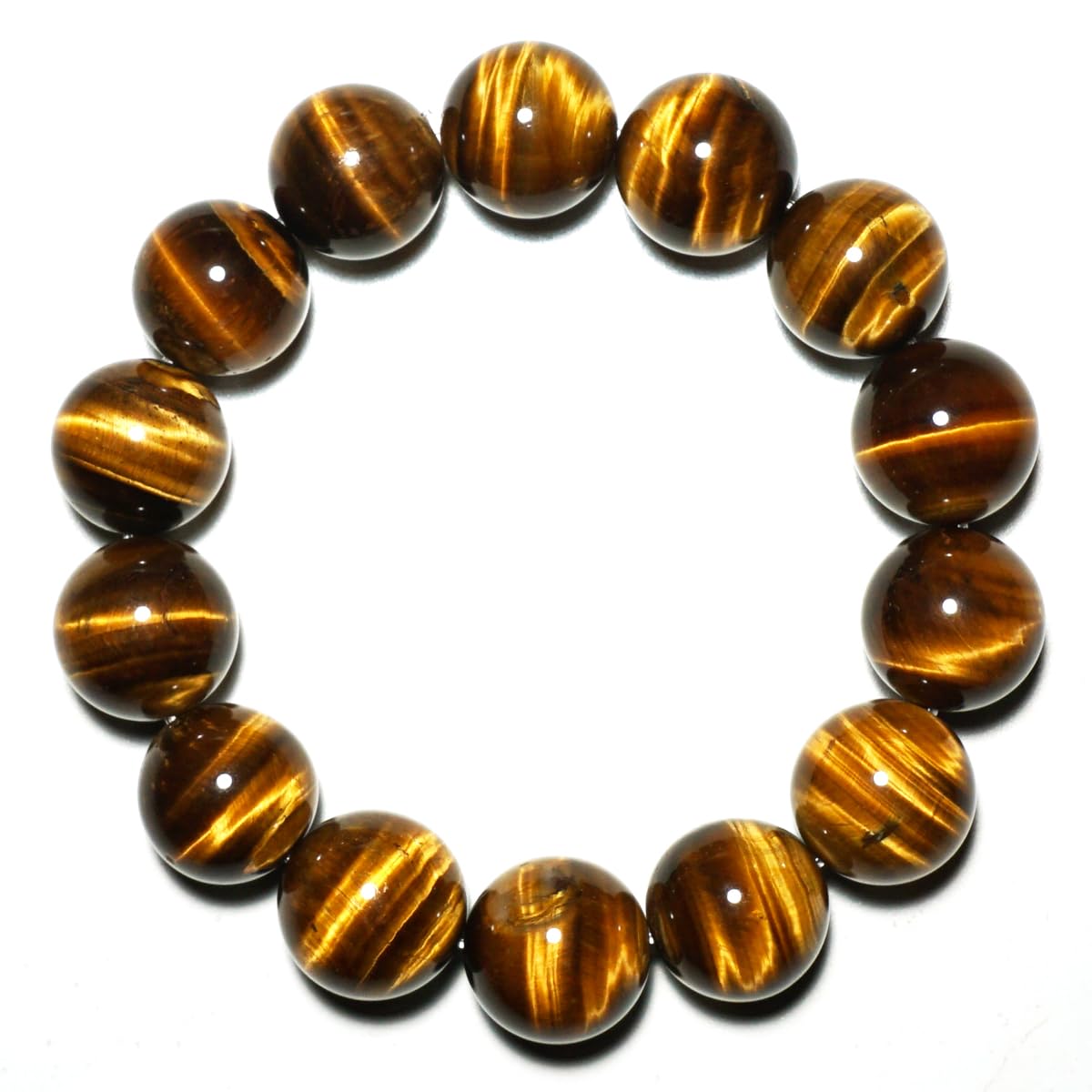 Tigers Eye Mens Bracelet 12MM Golden Brown Cats Eye (12MM Tigers Eye Mens Bracelet)