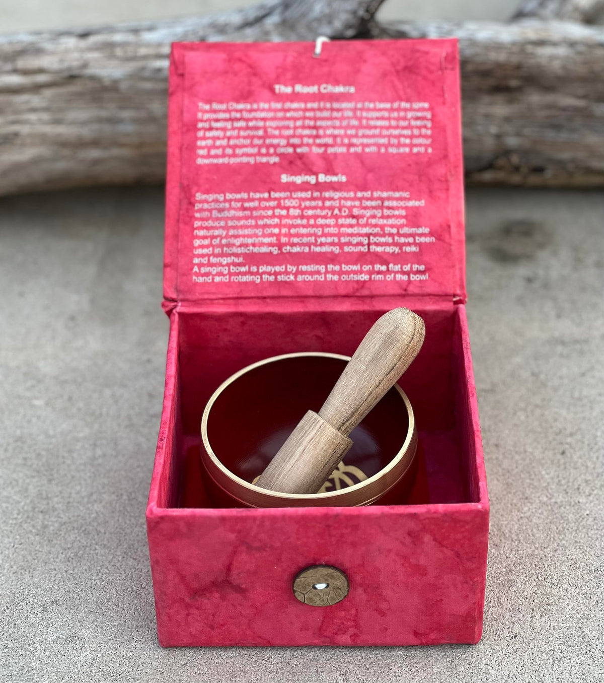 Tibetan Root Chakra Premium Palm Size Singing Bowl Gift Box Set (Red)